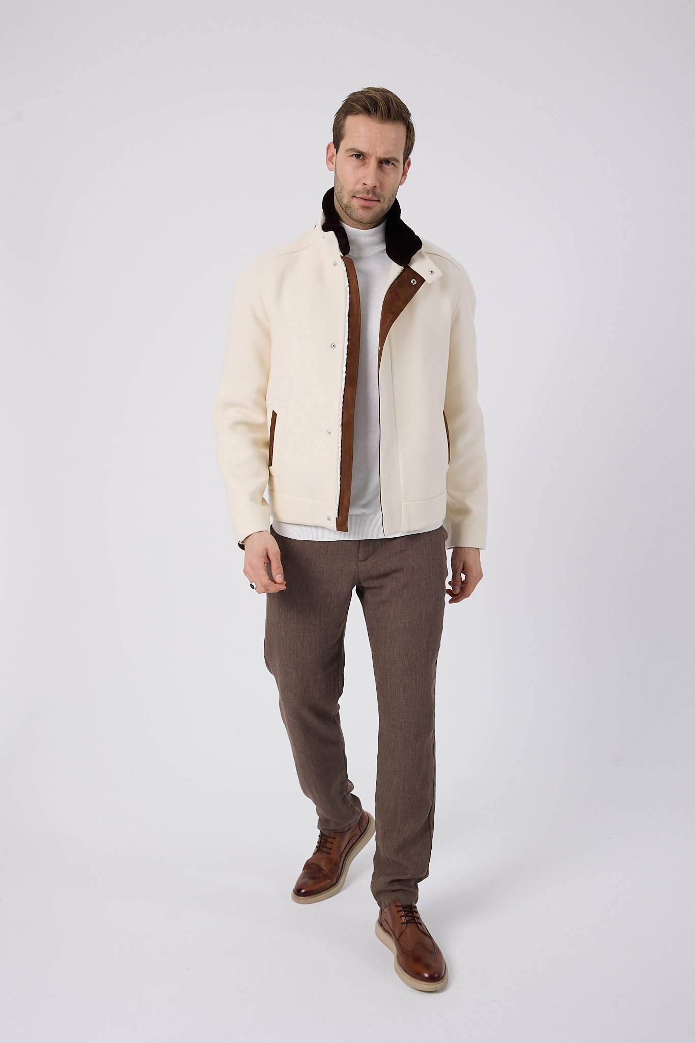 Vicuna Men's Fabric Jacket with Rex Trimming