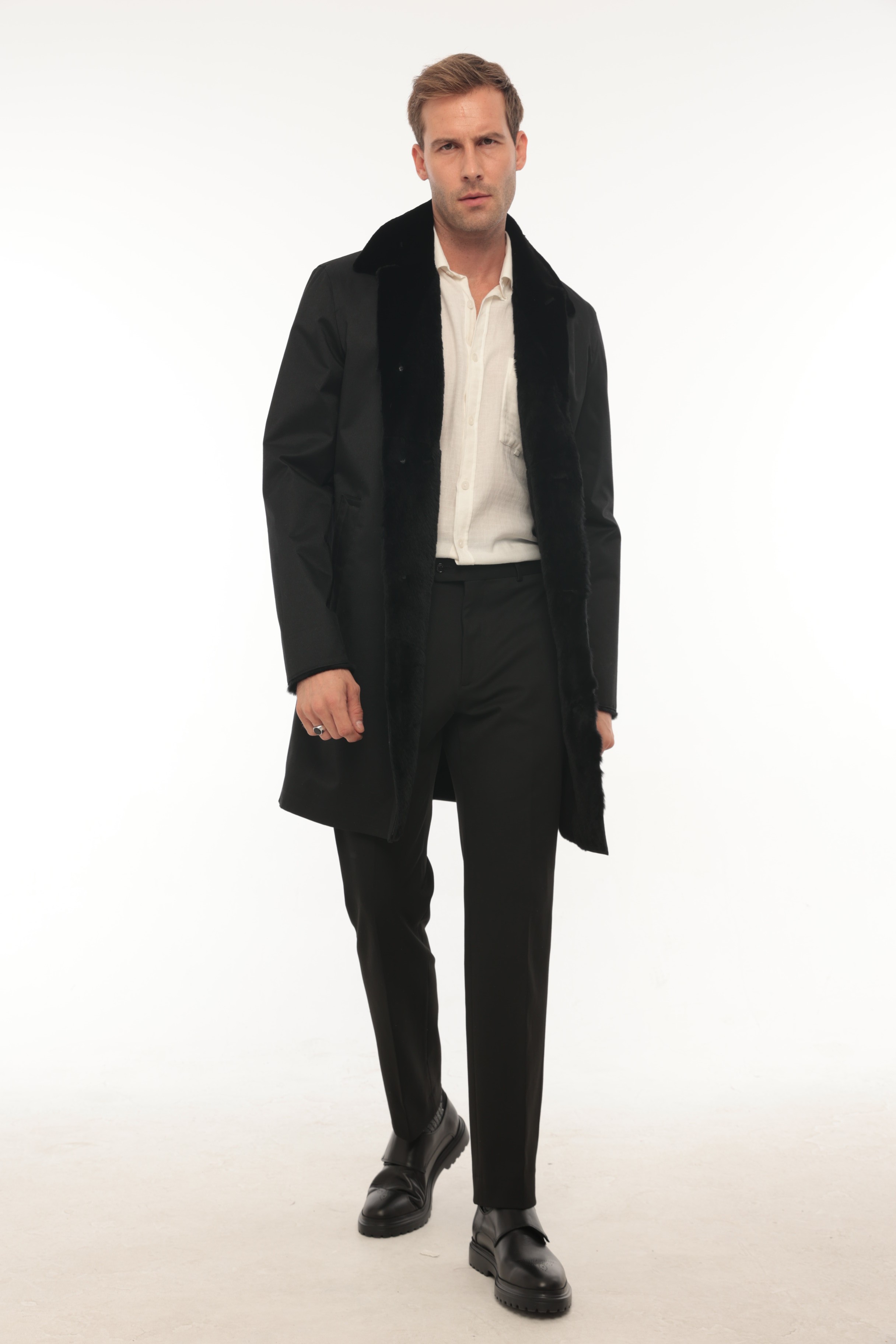 Vicuna Men's Wool Fabric Jacket With Nutria And Mink Trimming