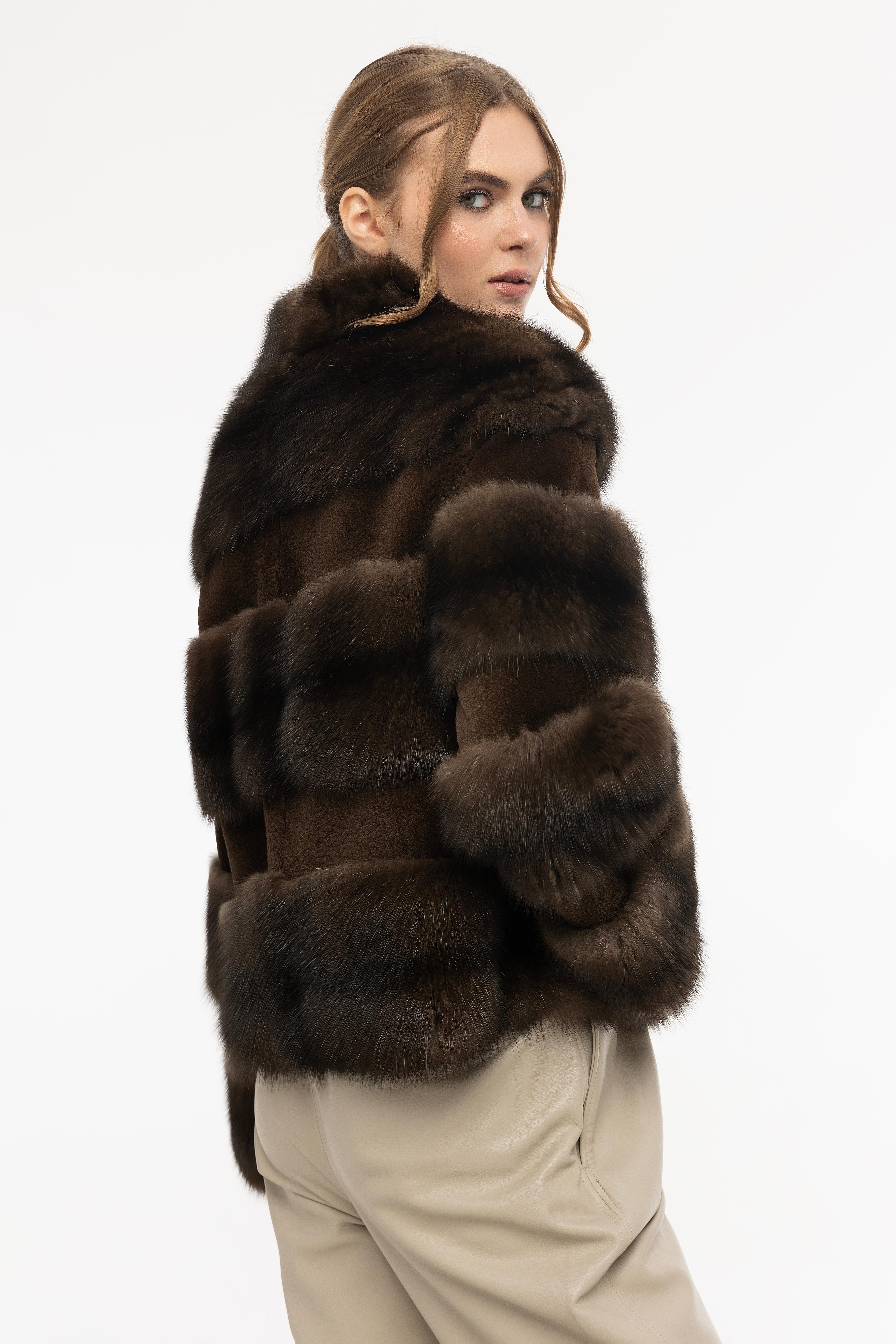 Vicuna Women's Sable Jacket With Mink Trimming