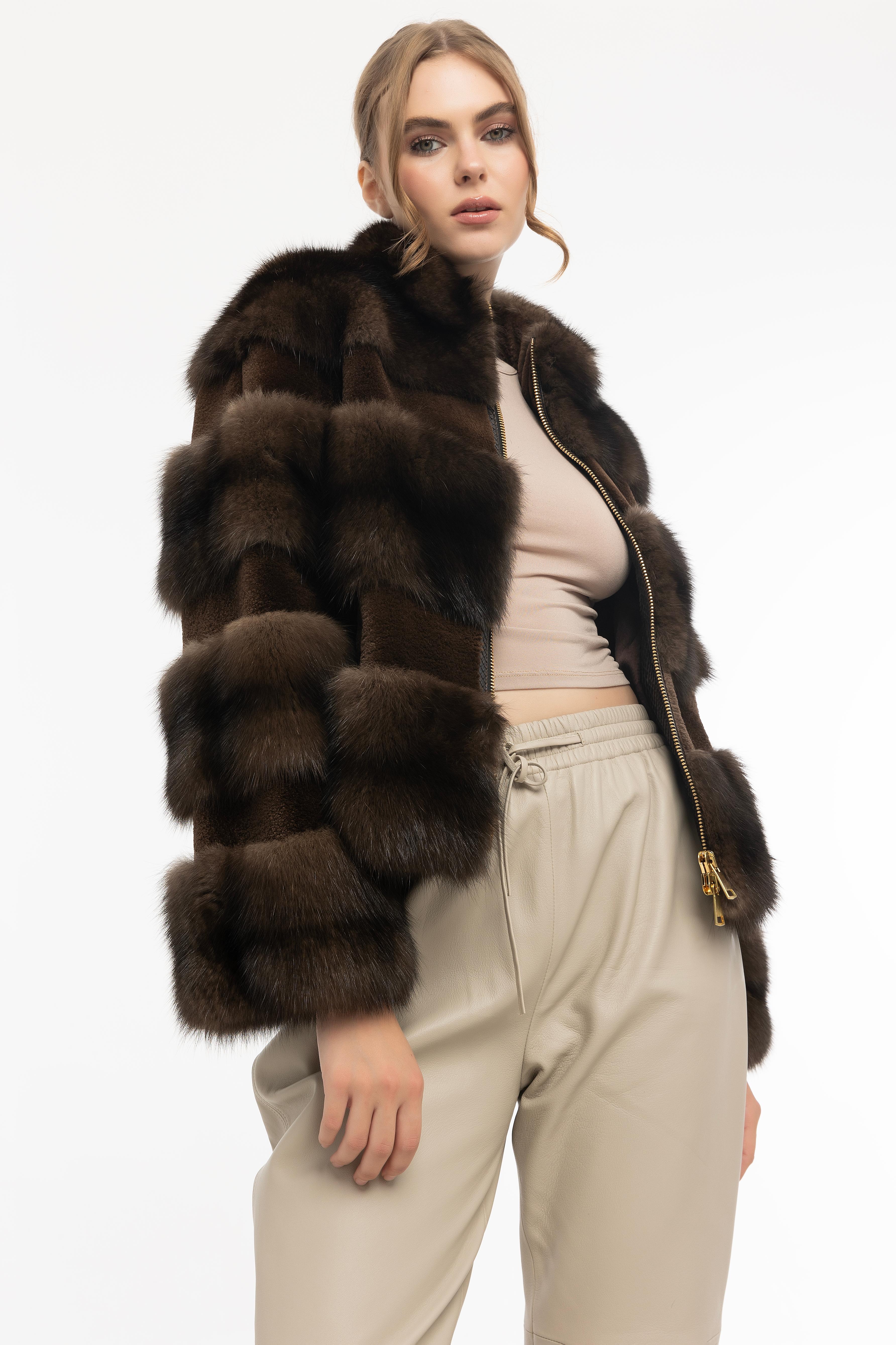 Vicuna Women's Sable Jacket With Mink Trimming