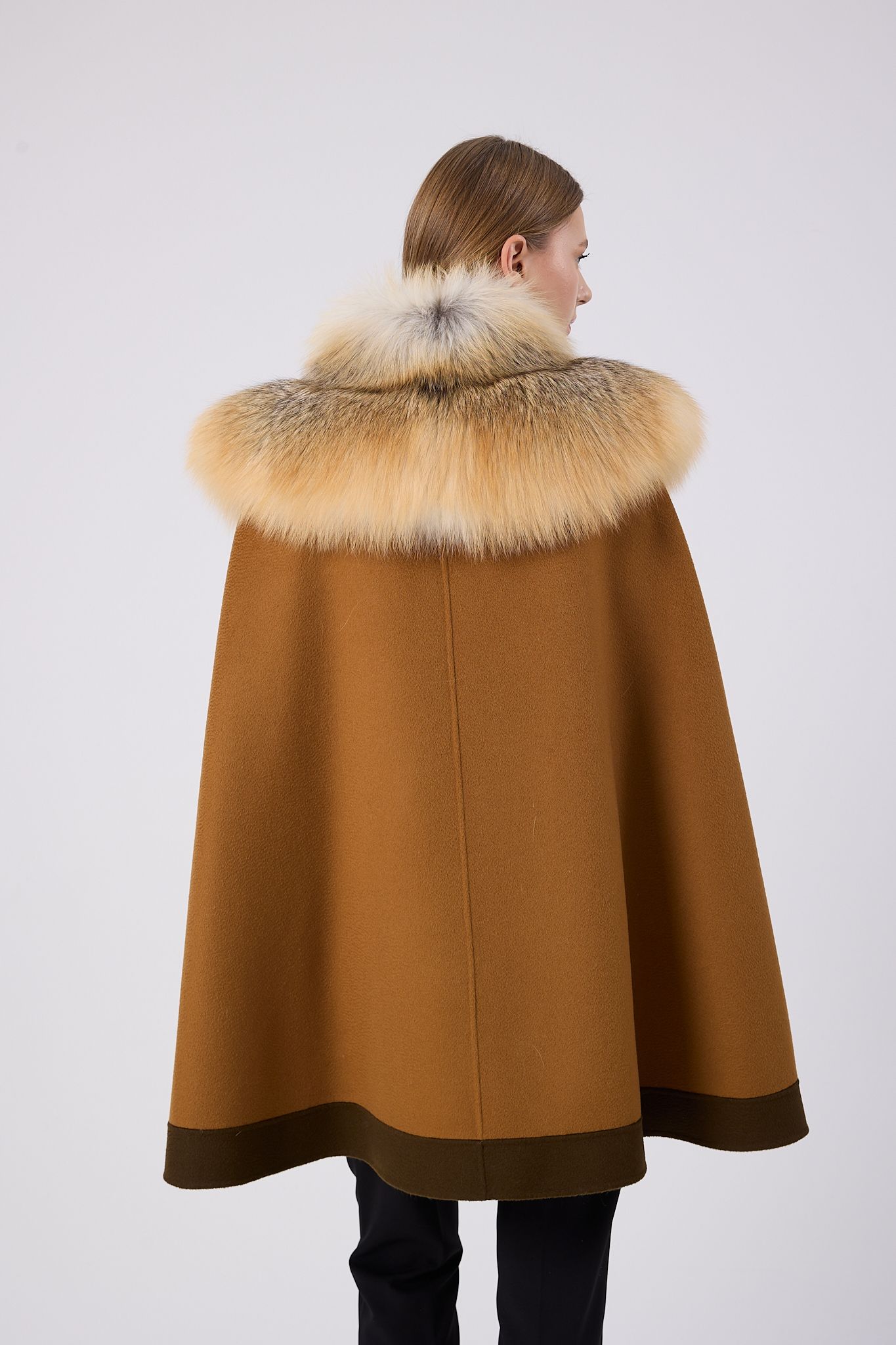 Vicuna Women's Fabric Cape with Fox Trimming