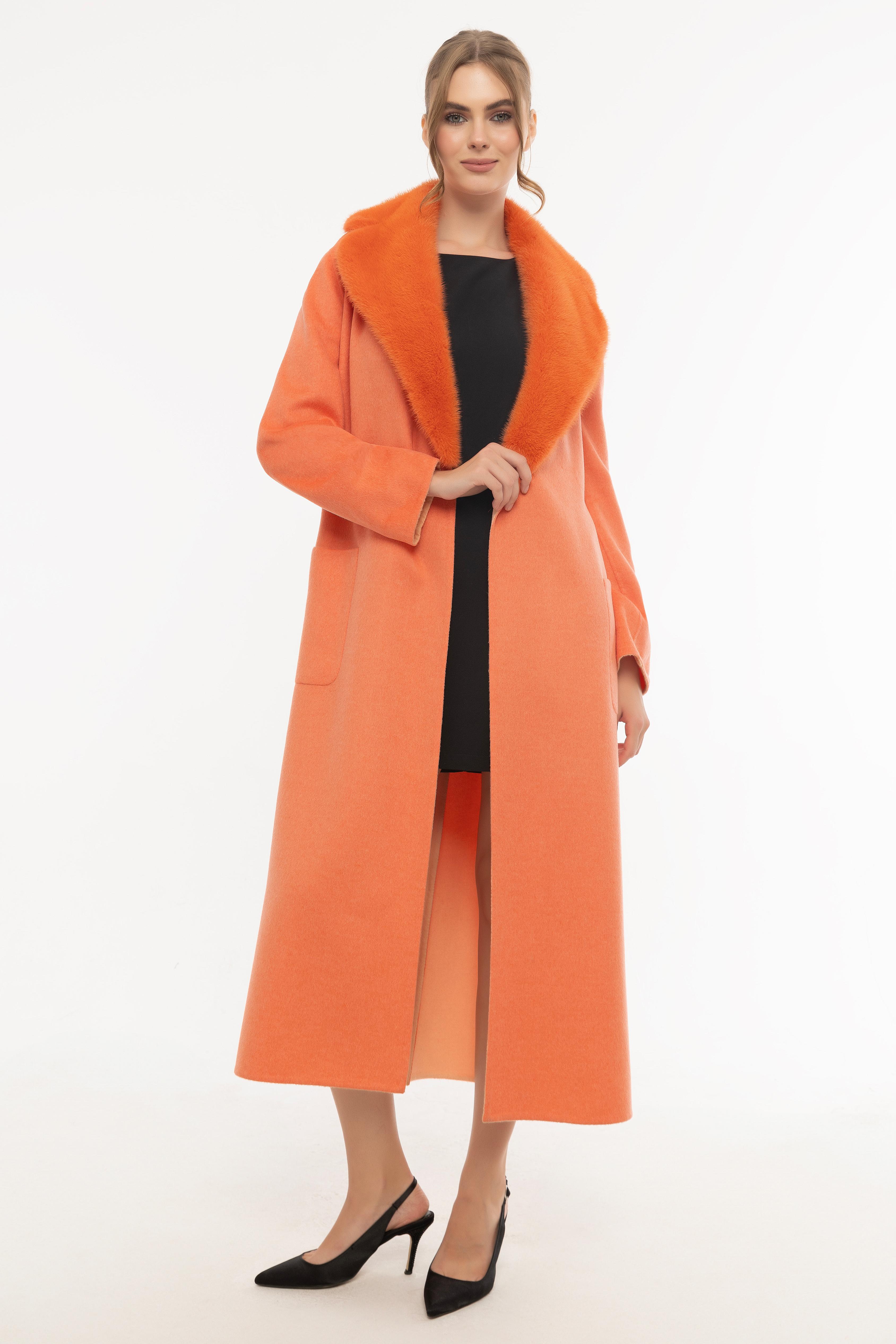 Vicuna Women's Loro Piana Fabric Coat With Mink Trimming