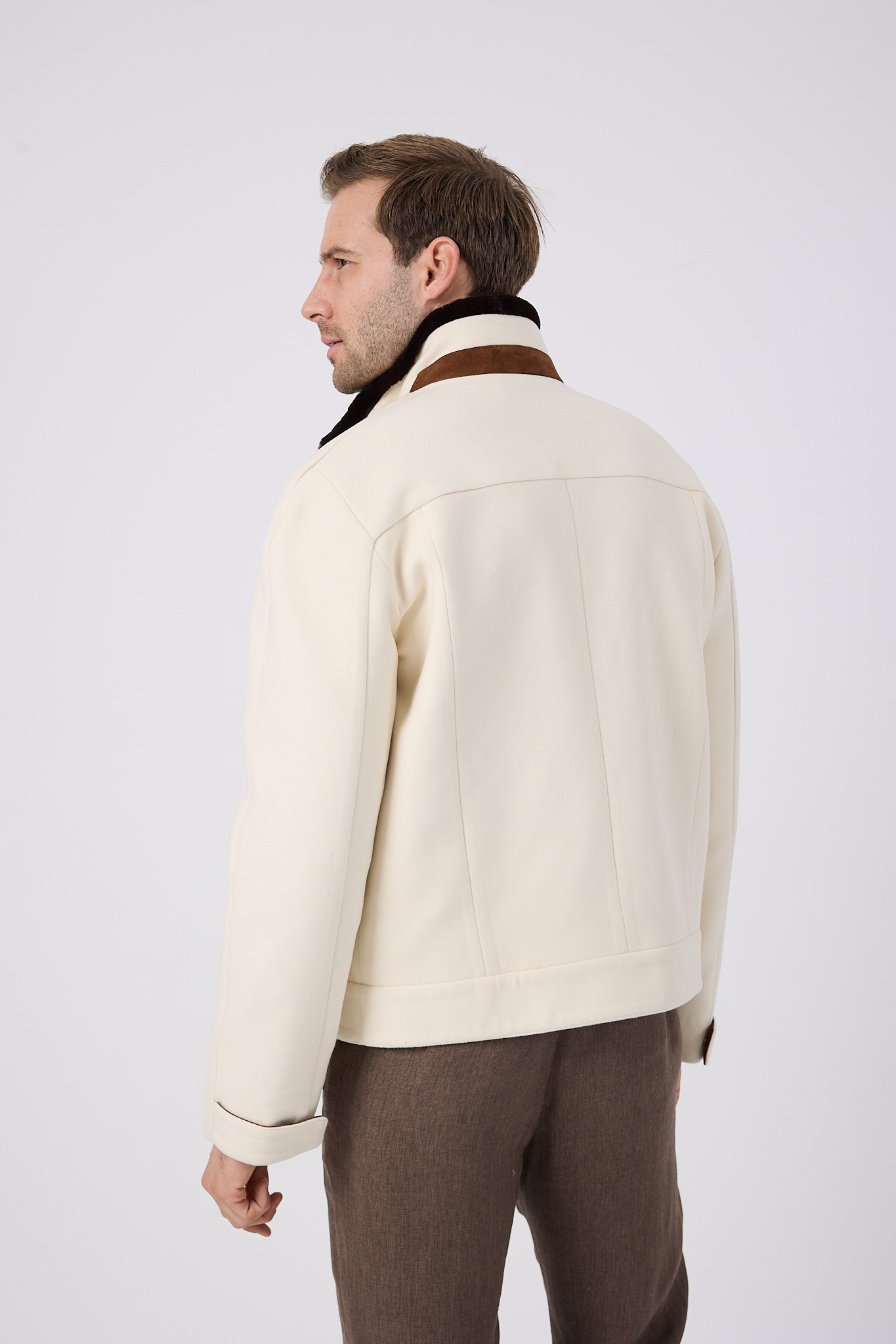 Vicuna Men's Fabric Jacket with Rex Trimming