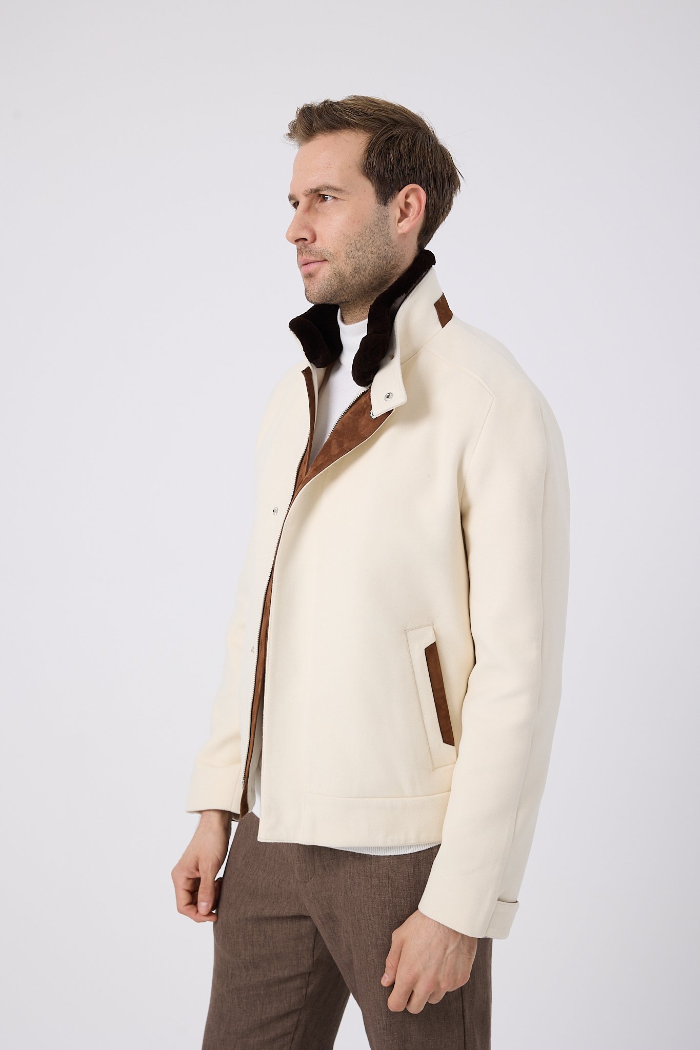 Vicuna Men's Fabric Jacket with Rex Trimming