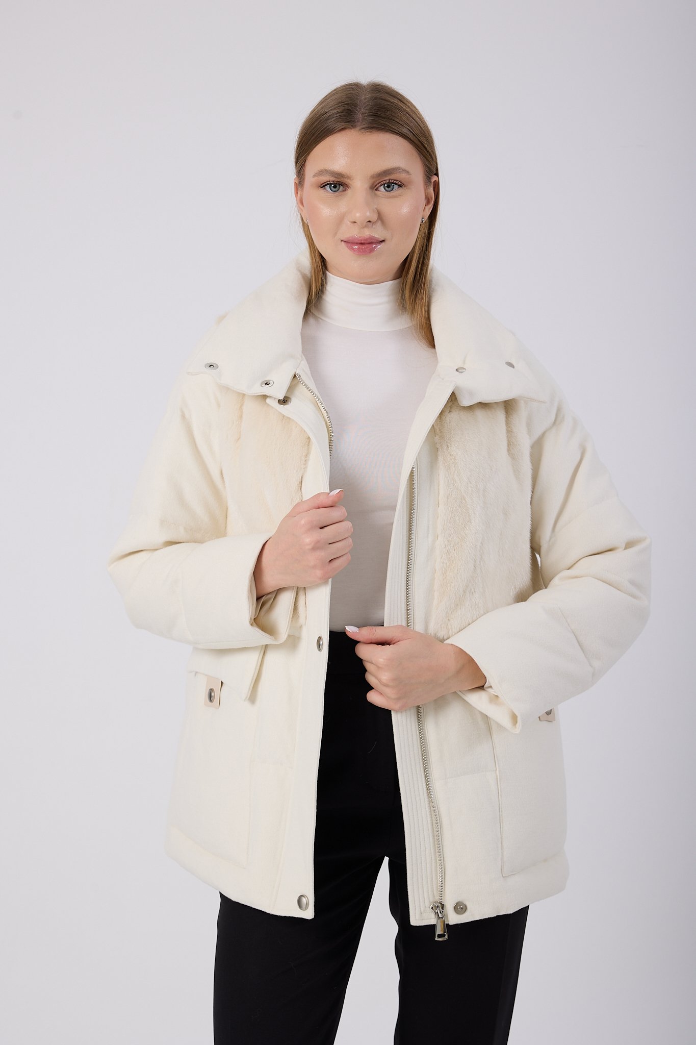 Vicuna Women's Fabric Coat with Mink Trimming