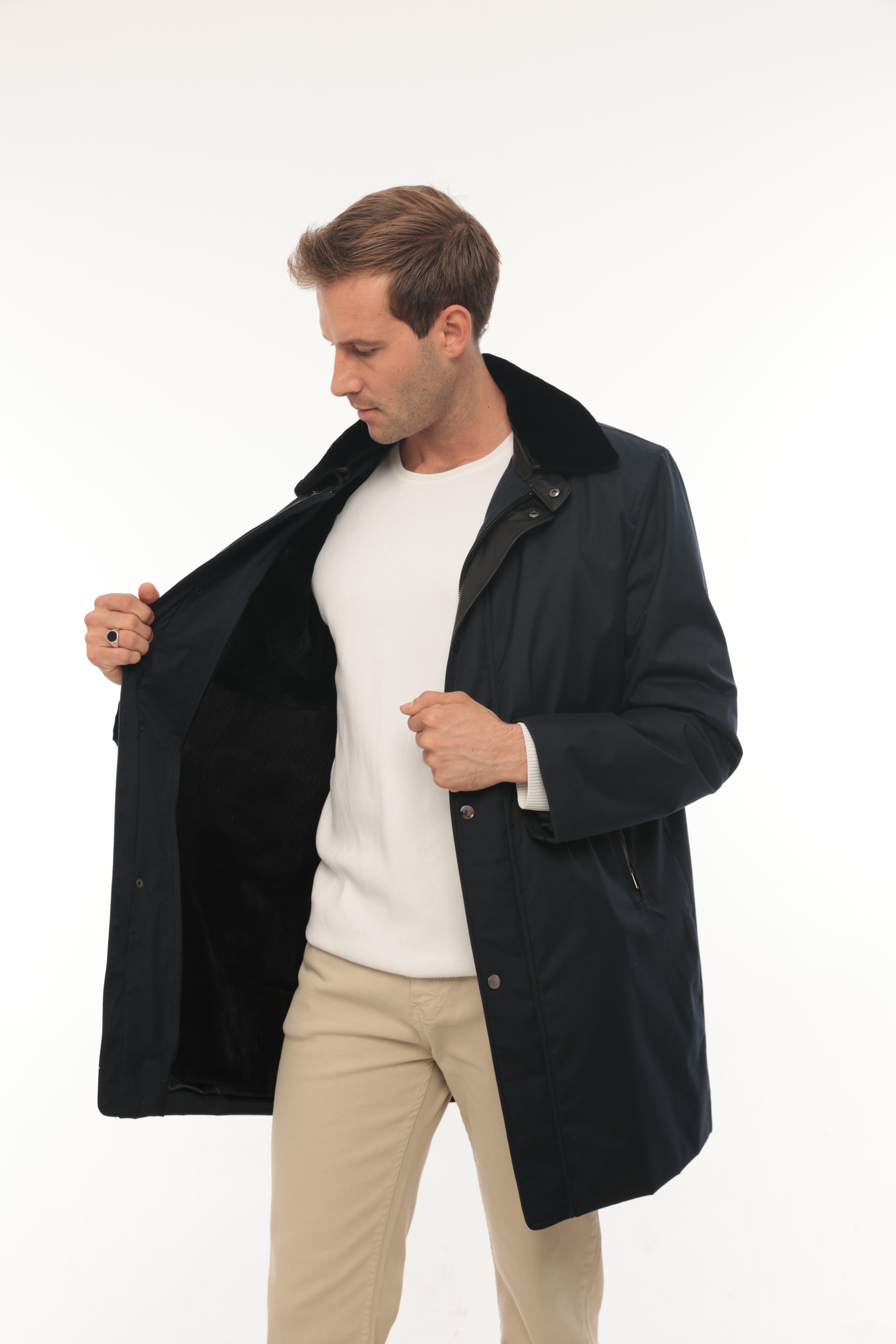 Vicuna Men's Fabric Coat With Nutria And Mink Trimming