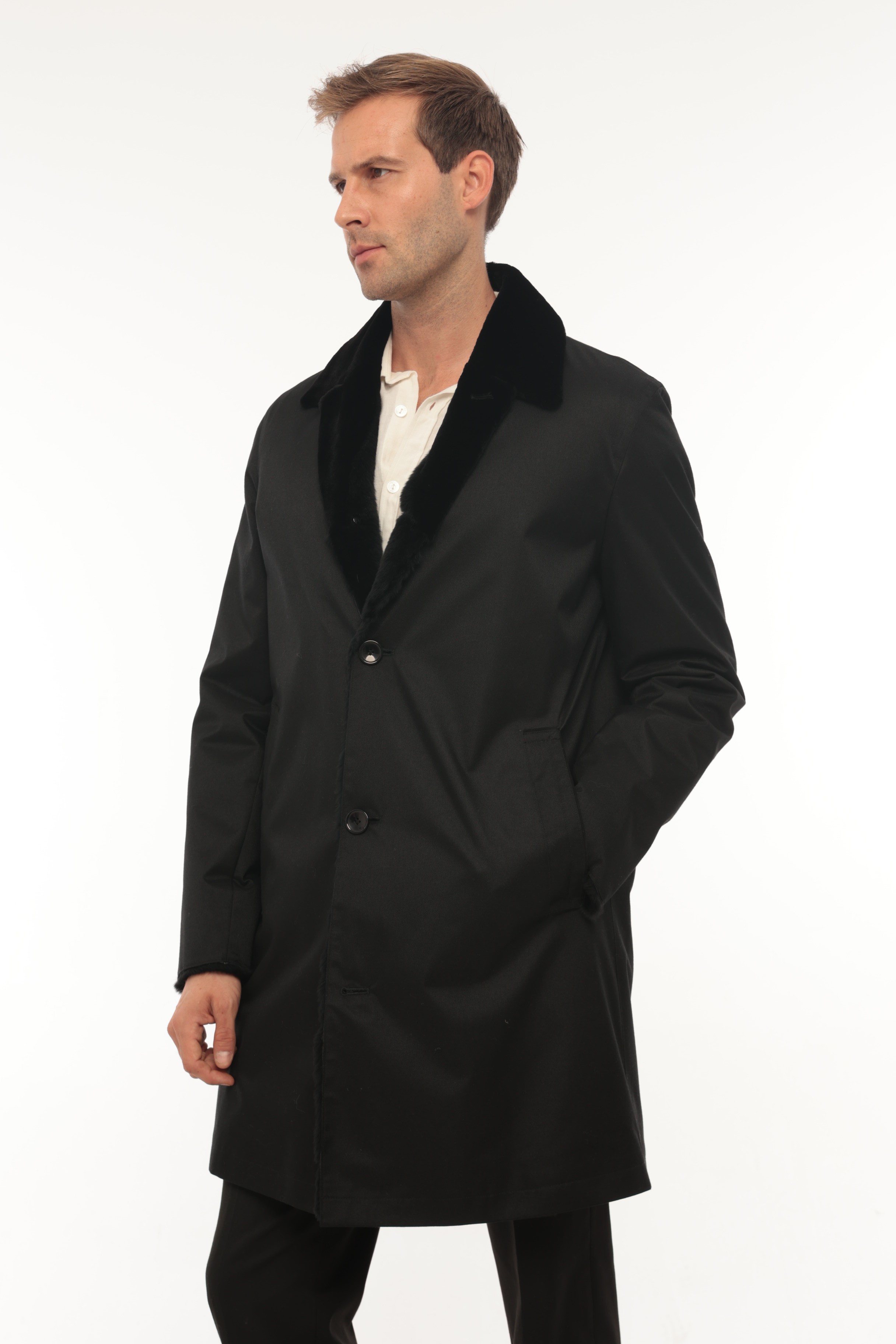 Vicuna Men's Wool Fabric Jacket With Nutria And Mink Trimming