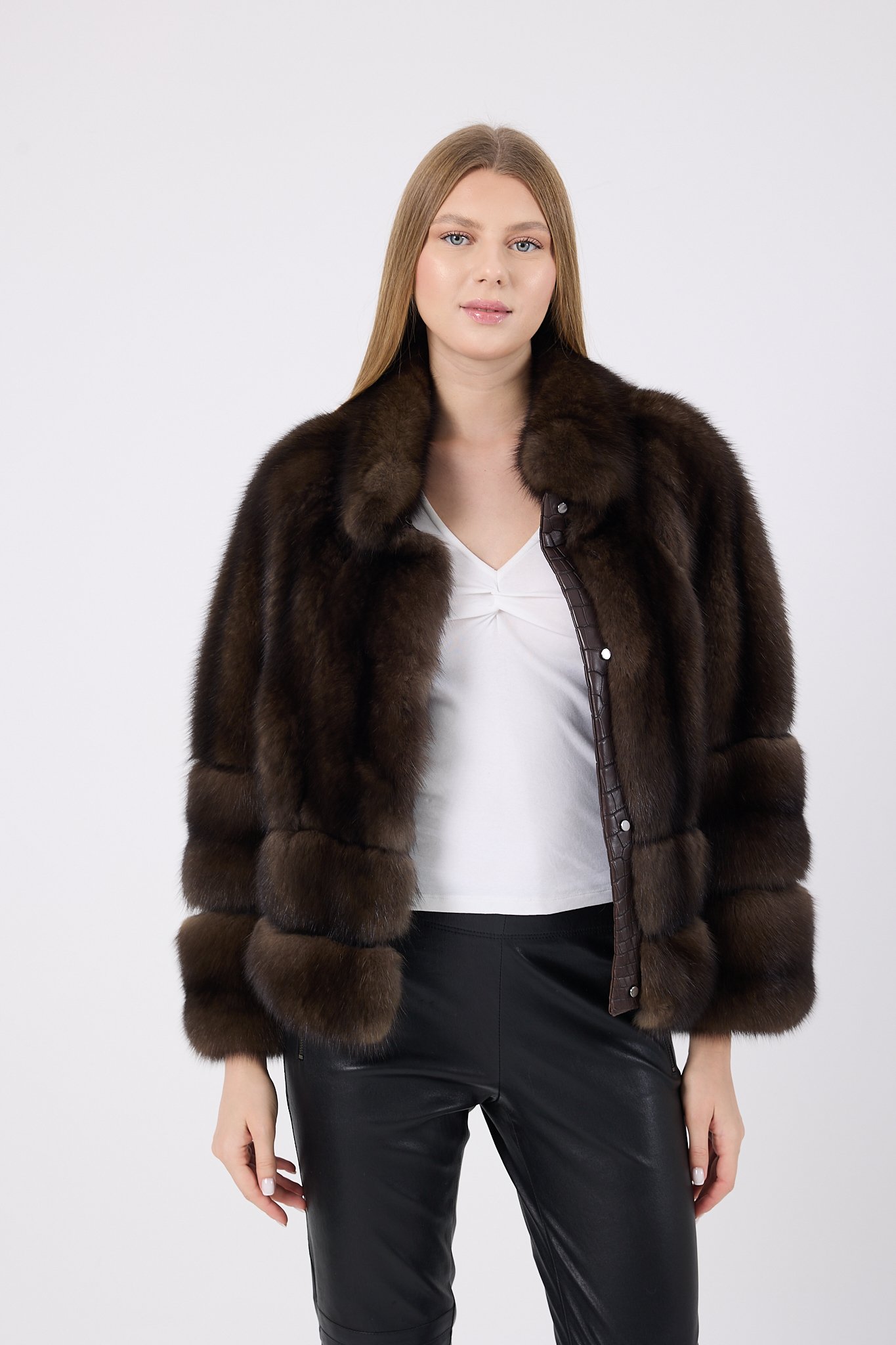 Vicuna Women's Sable Jacket with Crocodile Trimming