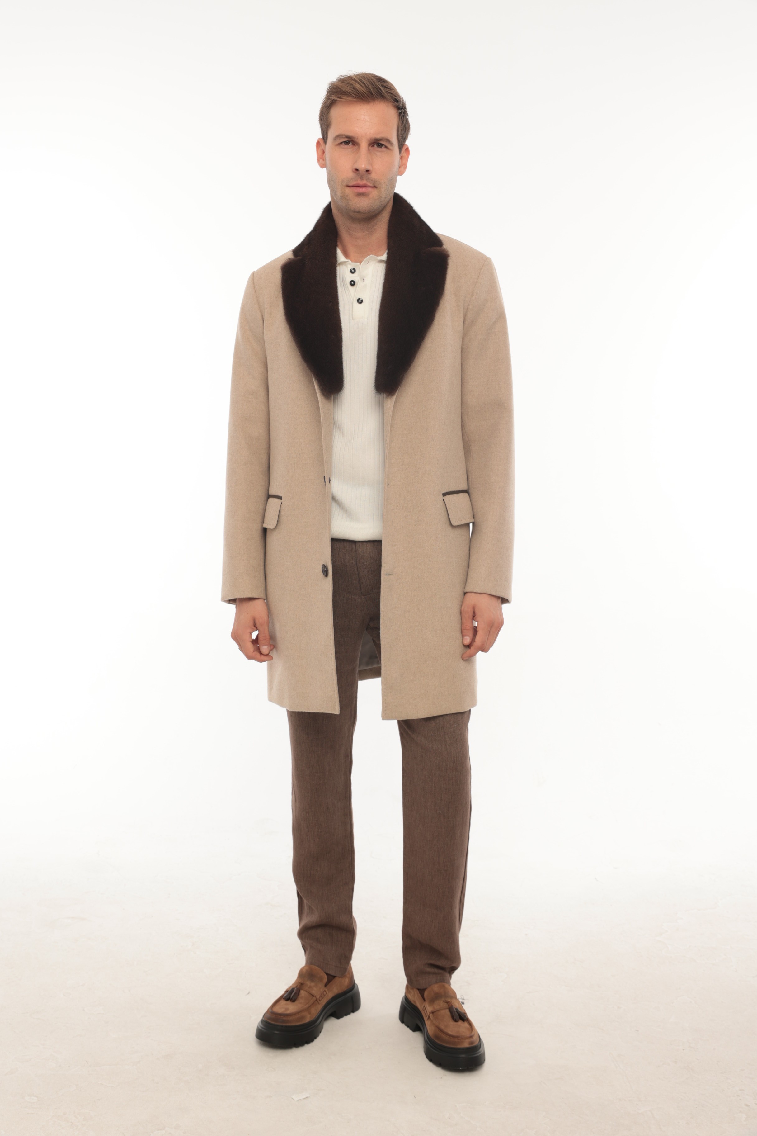 Vicuna Men's Fabric Jacket With Mink Trimming