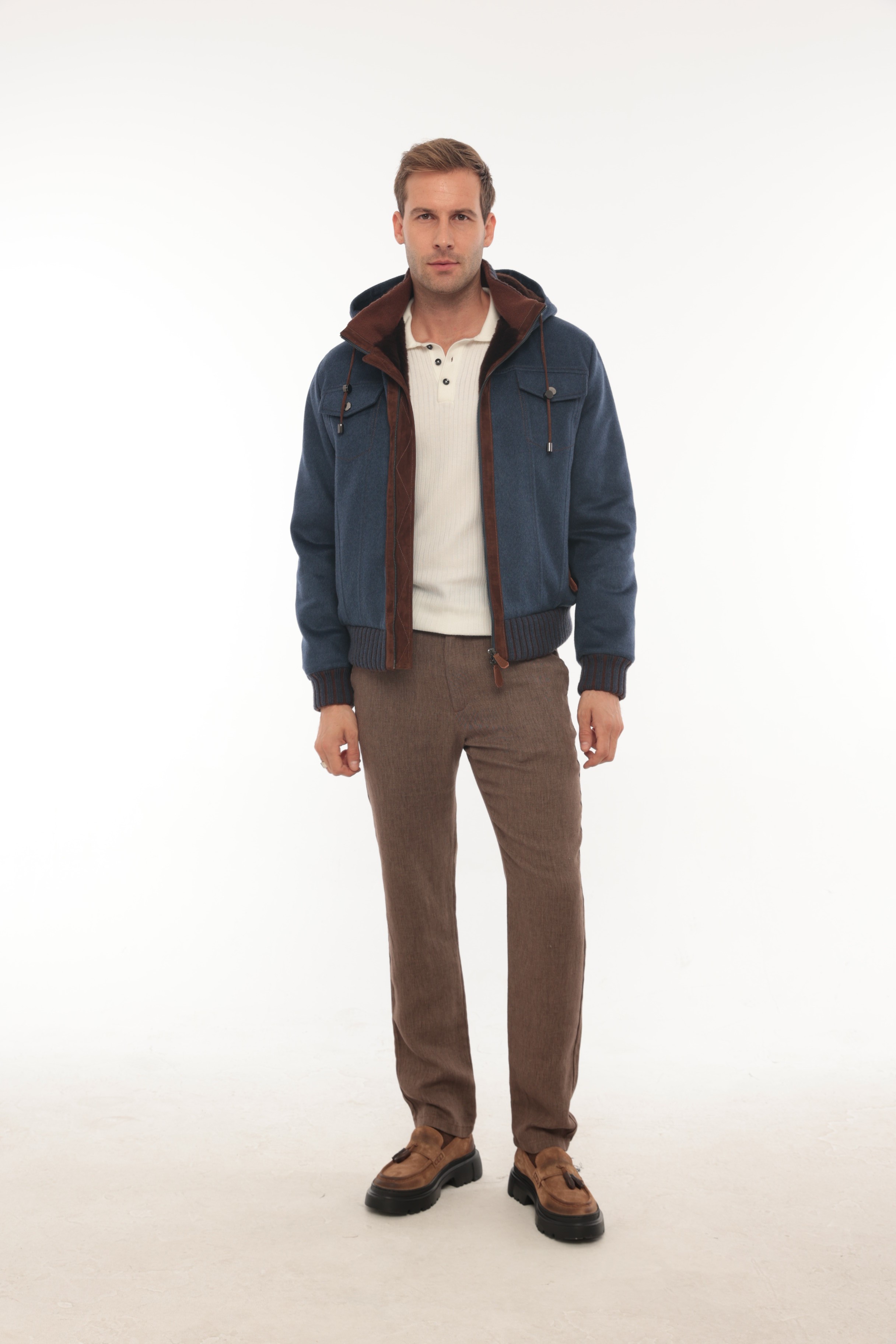 Vicuna Men's Cashmere Jacket With Nutria Trimming