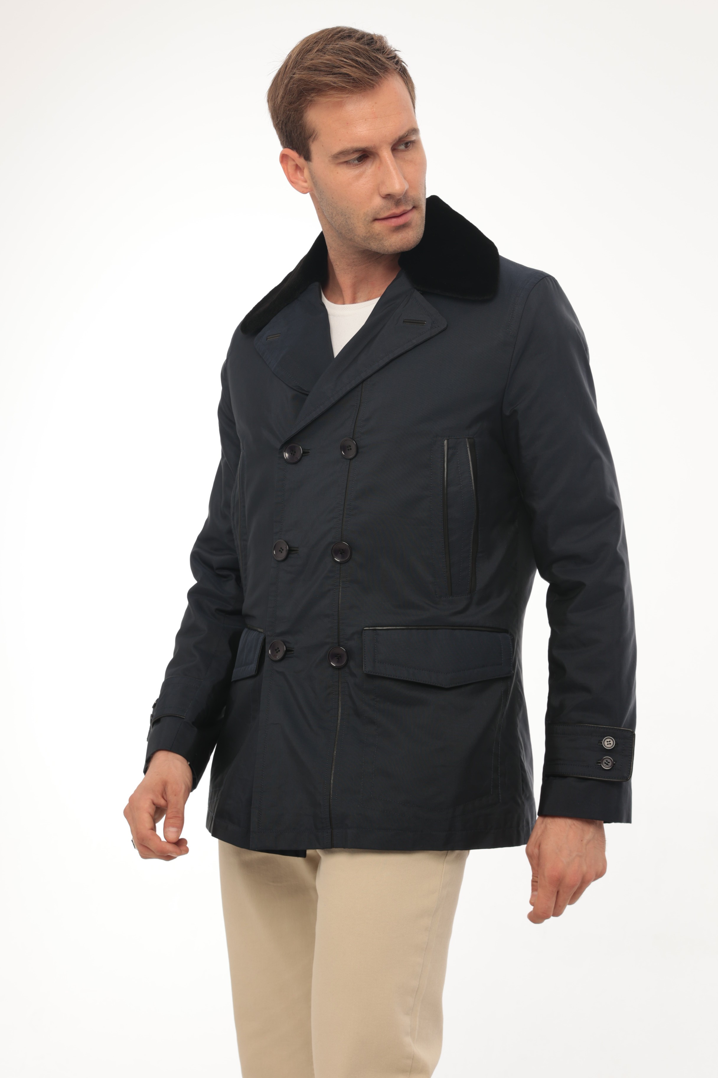 Vicuna Men's Fabric Coat With Nutria And Mink Trimming