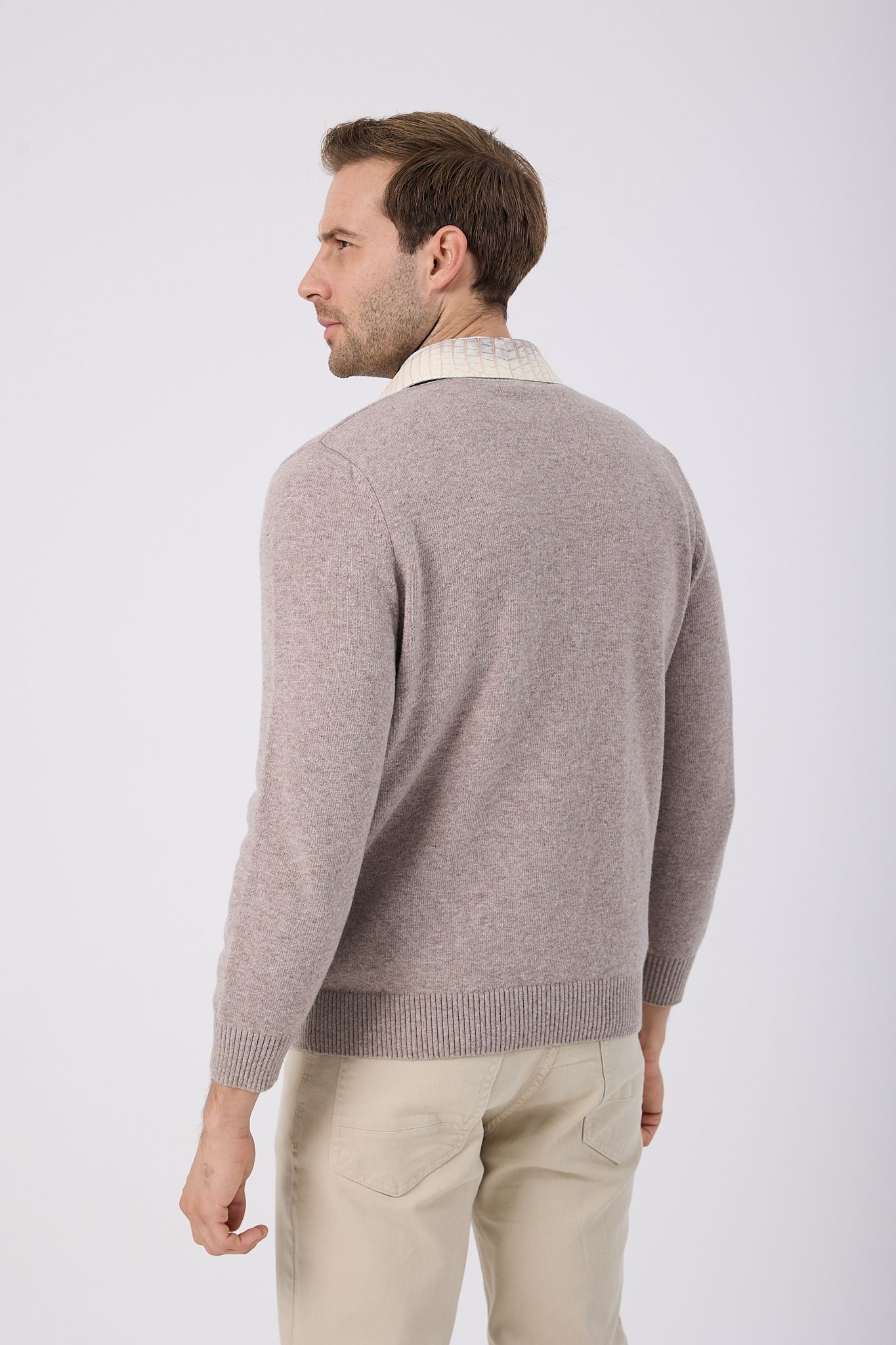 Vicuna Men's Knit Jacket with Crocodile Trimming