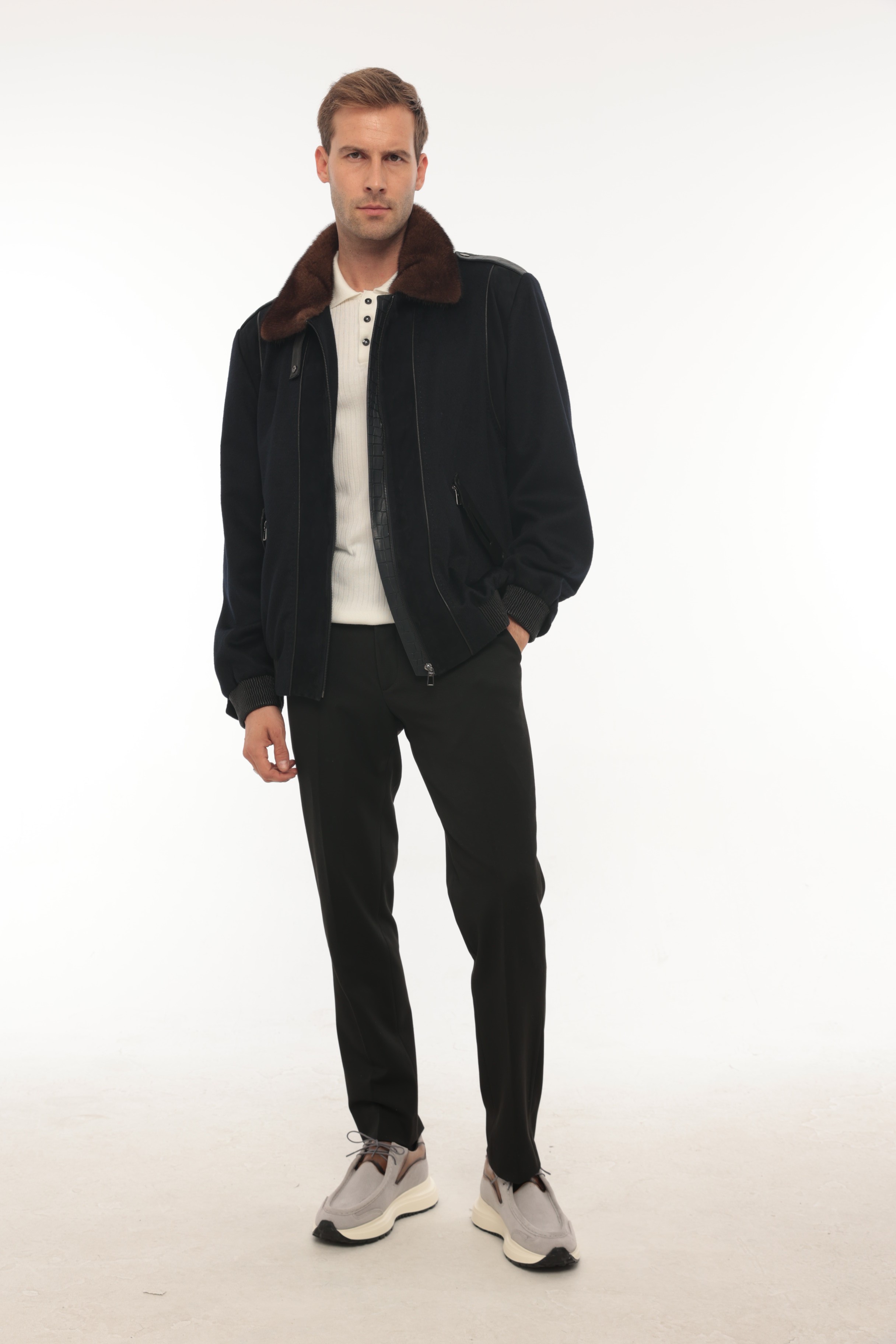 Vicuna Men's Wool Fabric Jacket With Crocodile Trimming