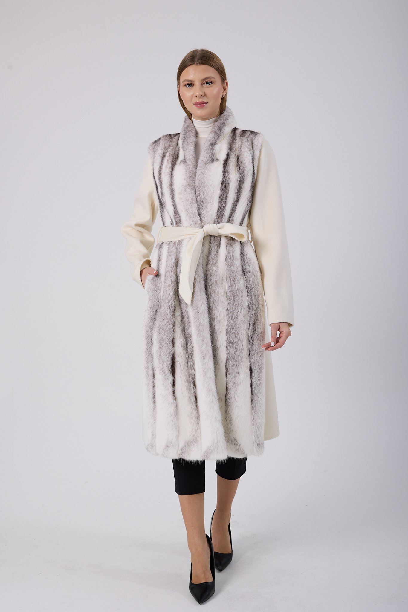 Vicuna Women's Fabric Coat with Mink Trimming