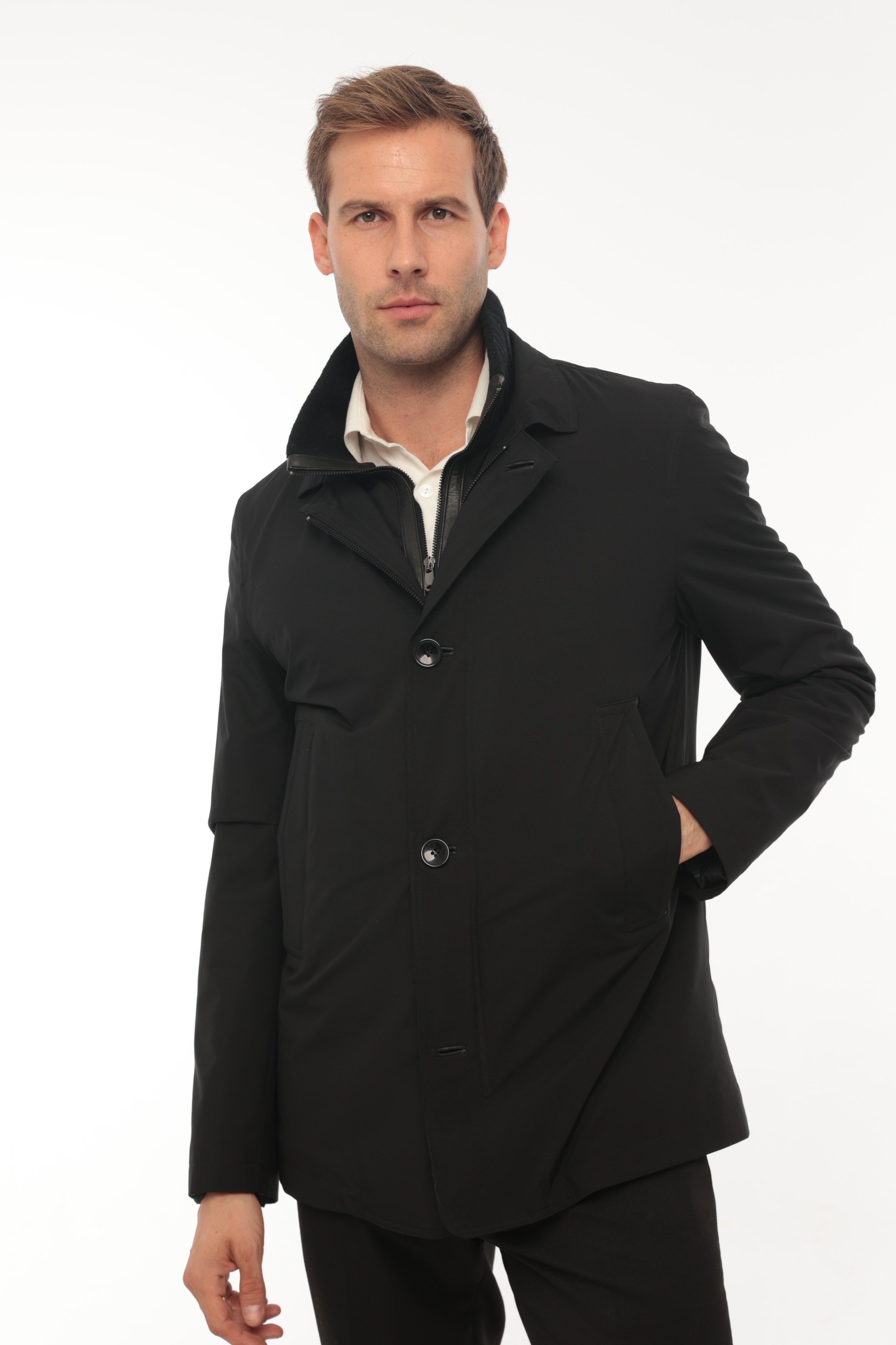 Vicuna Men's Fabric Coat With Nutria Trimming