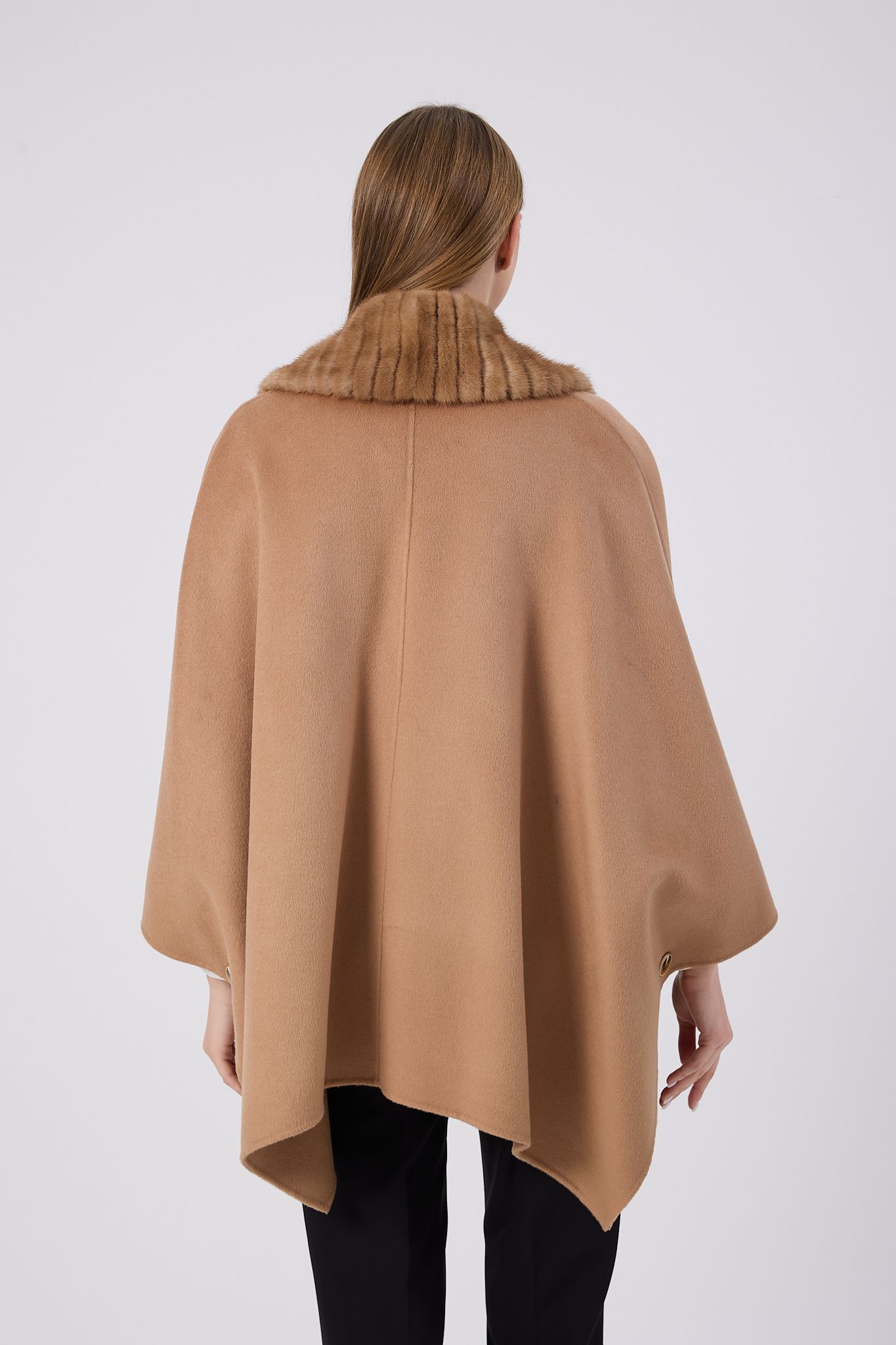 Vicuna Women's Fabric Cape with Mink Trimming