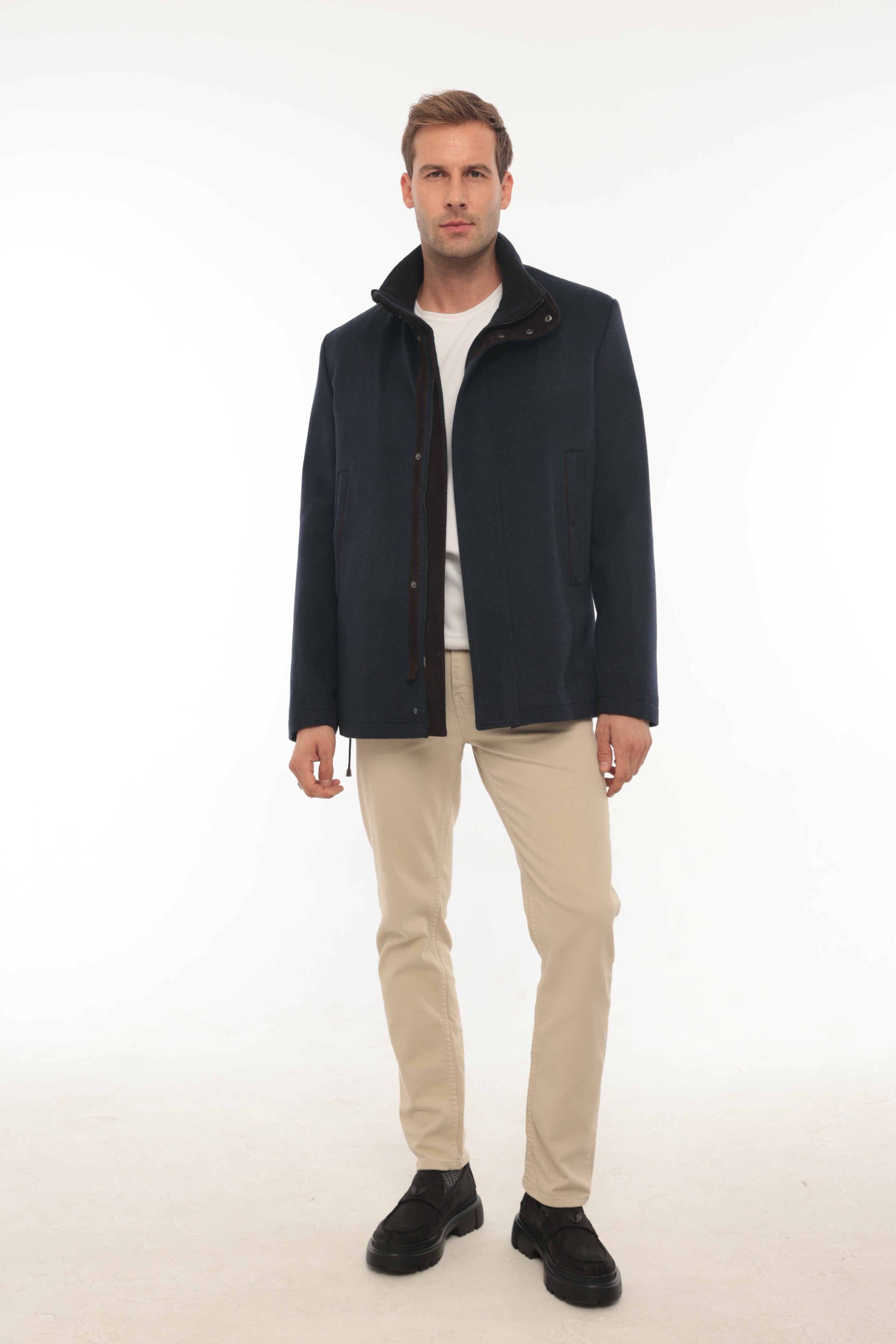 Vicuna Men's Cashmere Coat With Nutria Trimming