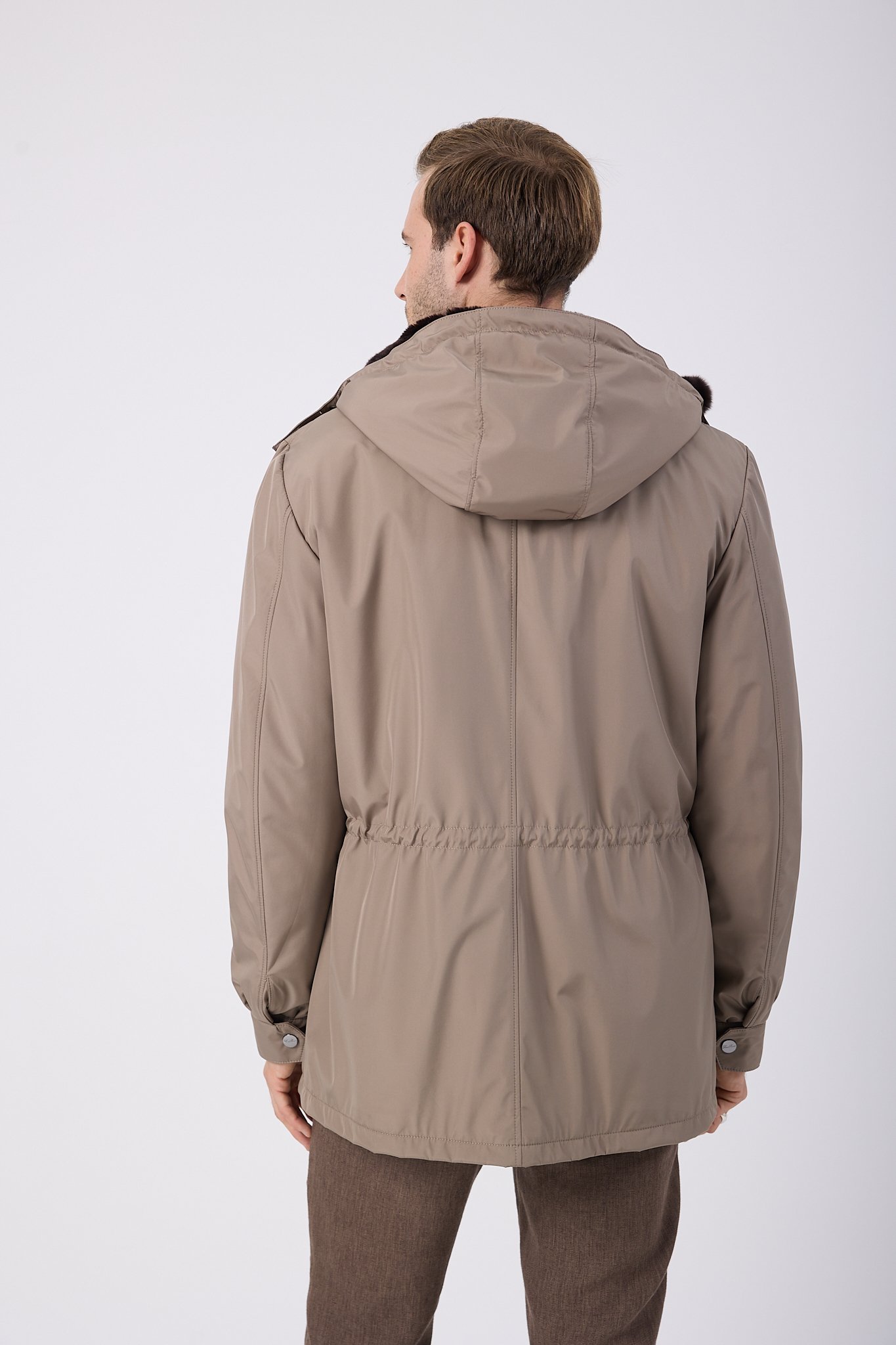 Vicuna Men's Fabric Coat with Rex Trimming