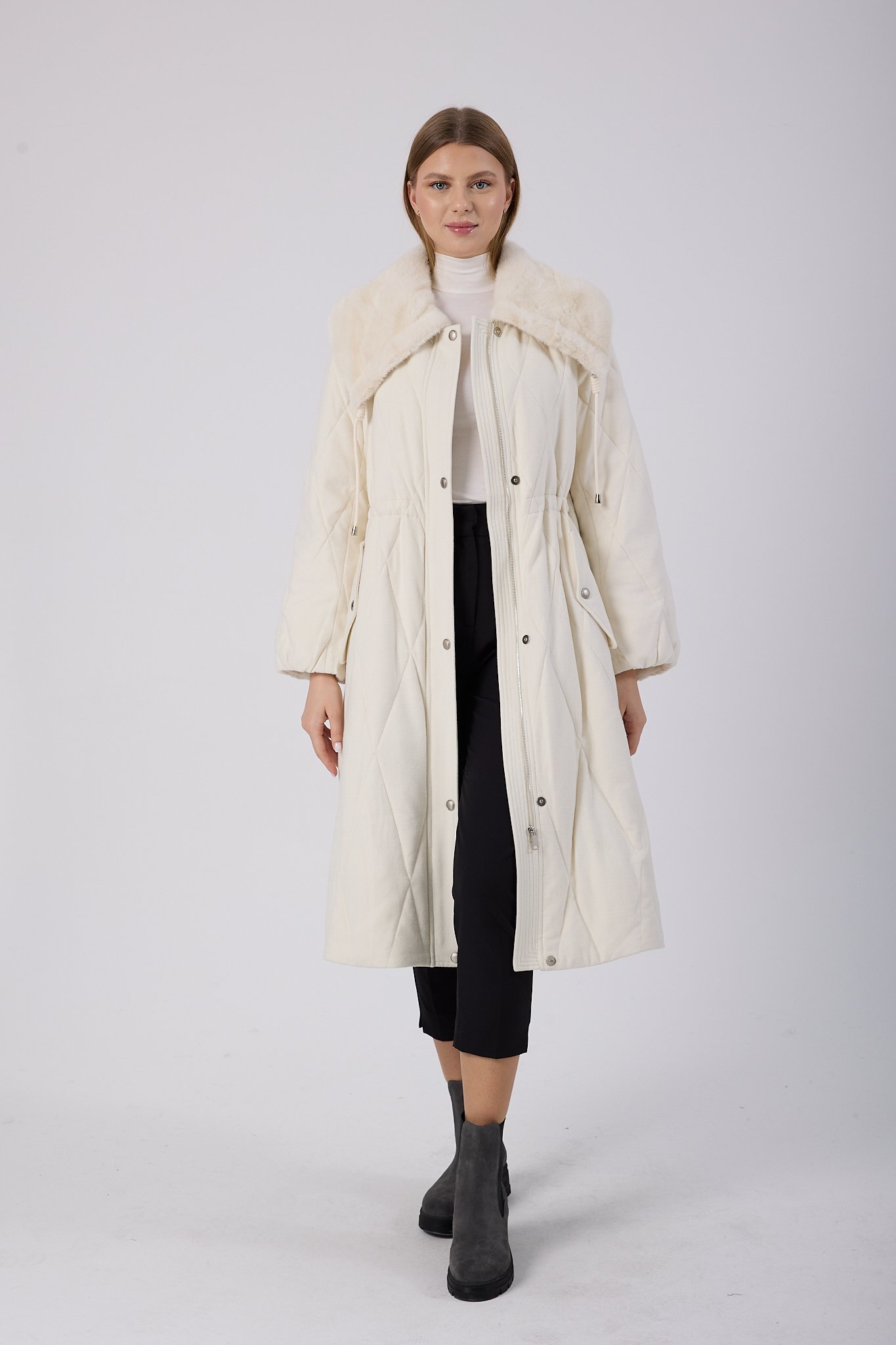 Vicuna Women's Fabric Coat with Mink Trimming