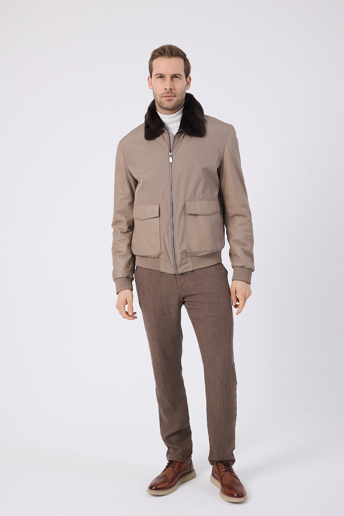 Vicuna Men's Fabric Jacket with Rex Trimming