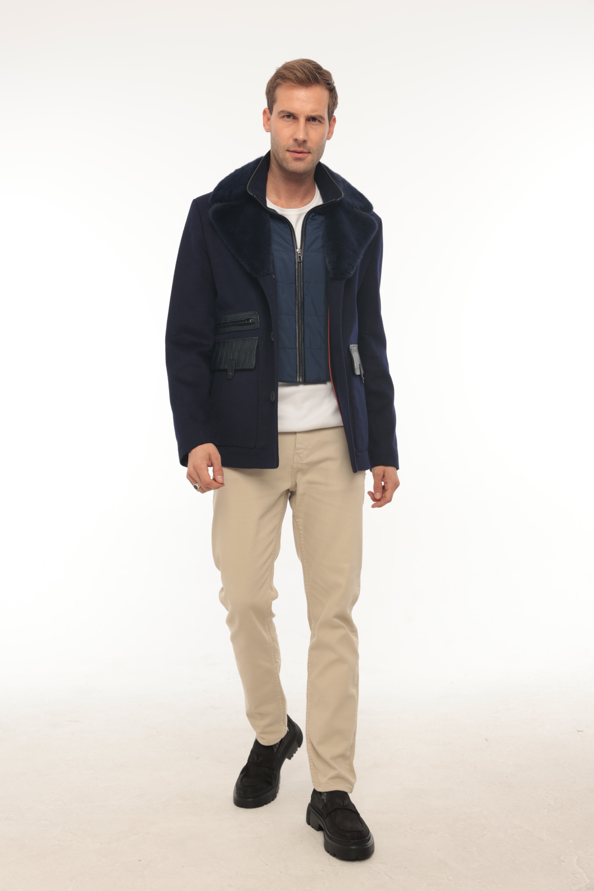 Vicuna Men's Wool Fabric Jacket With Crocodile Trimming