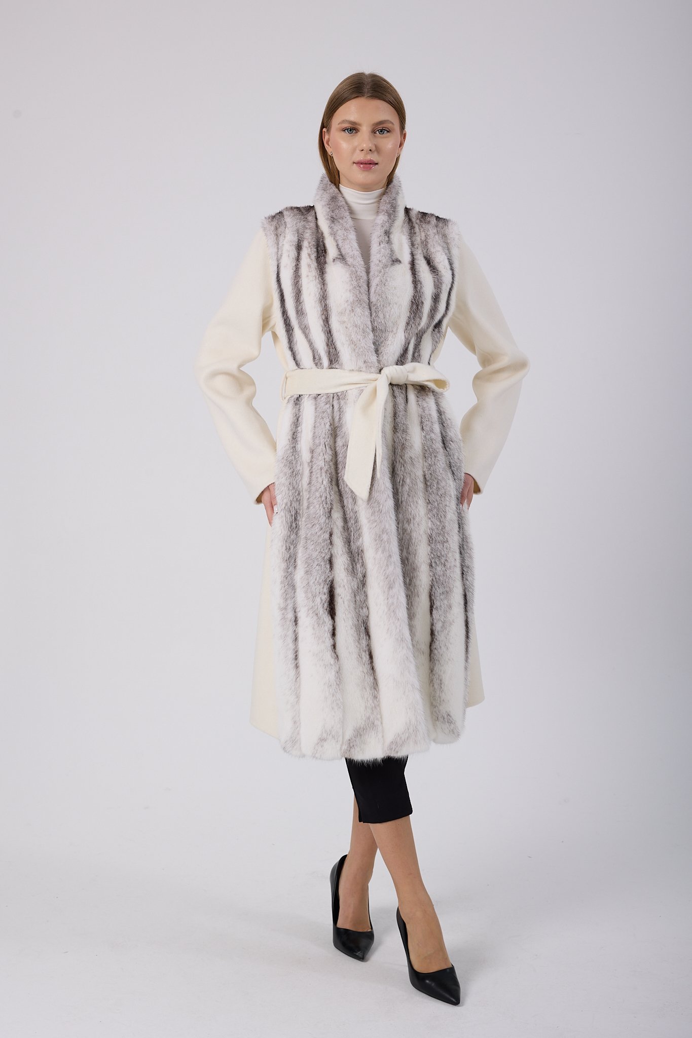 Vicuna Women's Fabric Coat with Mink Trimming