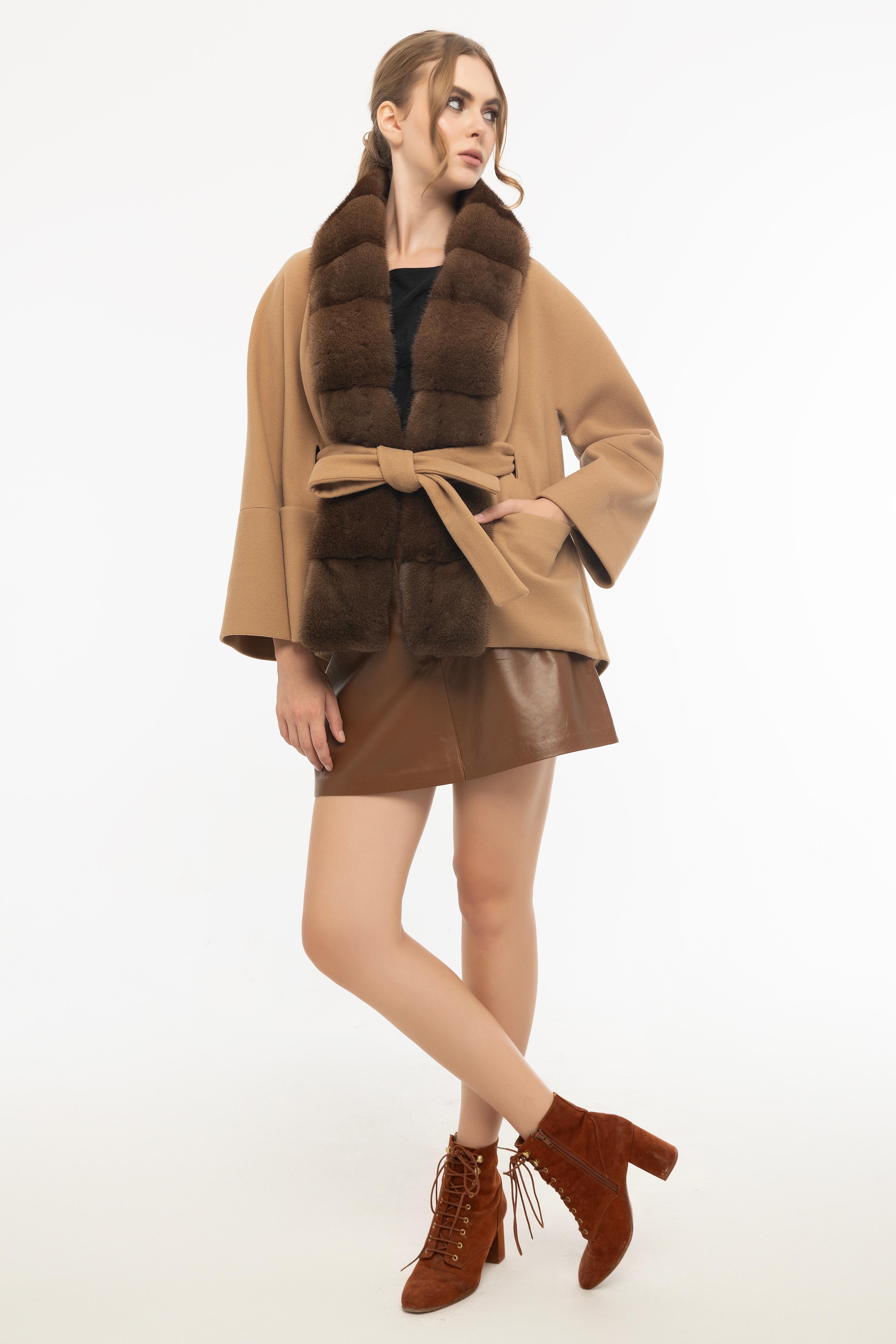 Vicuna Women's Fabric Jacket With Mink Trimming