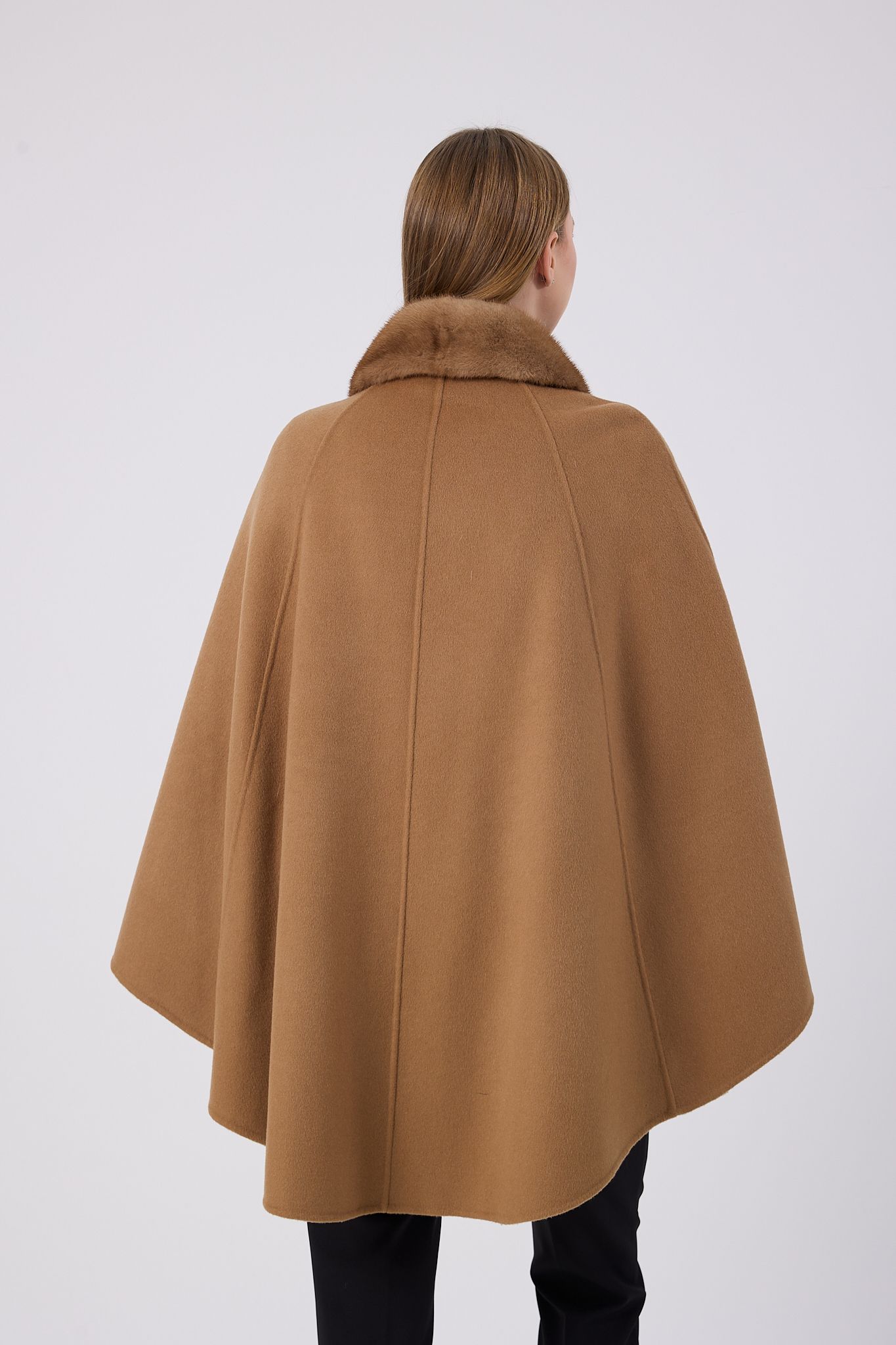 Vicuna Women's Fabric Cape with Mink Trimming