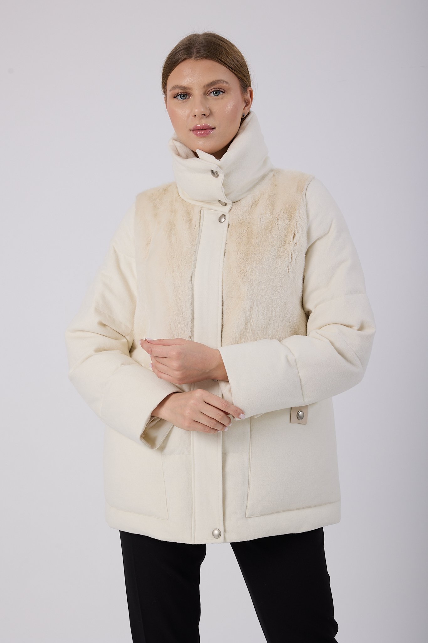 Vicuna Women's Fabric Coat with Mink Trimming