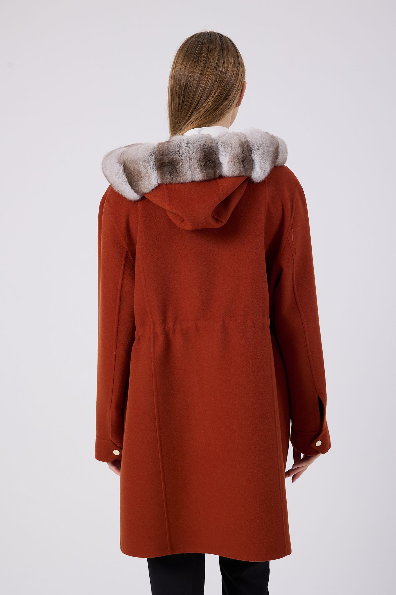 Vicuna Women's Loro Piana Fabric Coat with Chinchilla Trimming