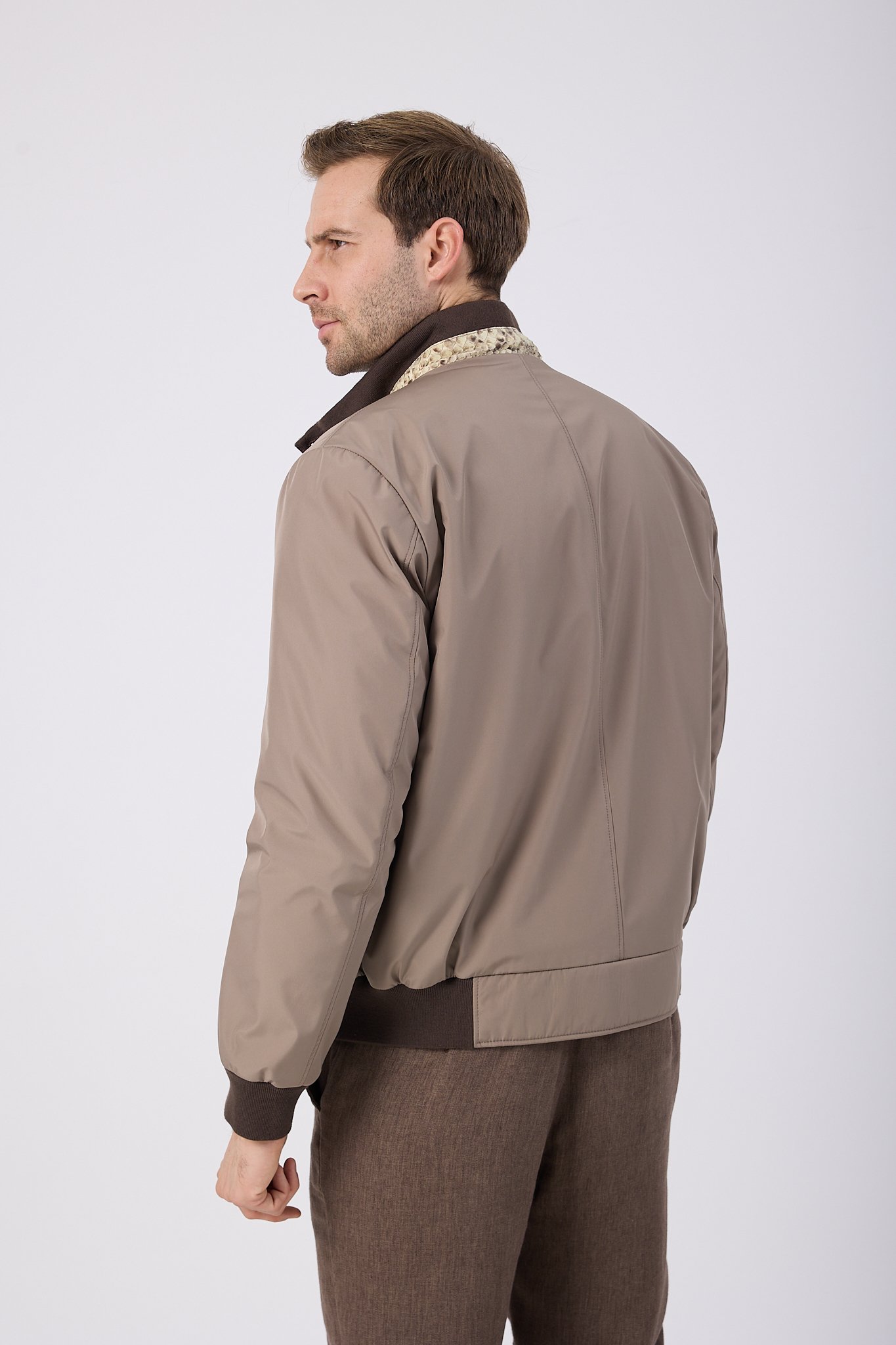 Vicuna Men's Fabric Jacket with Lamb Fur Trimming