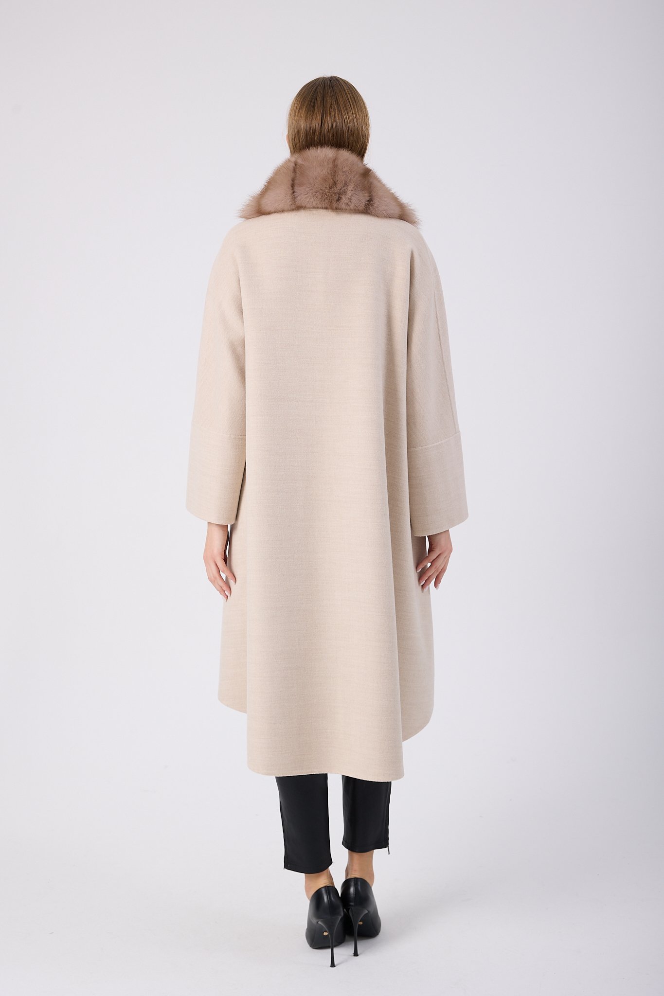 Vicuna Women's Loro Piana Fabric Coat with Sable Trimming