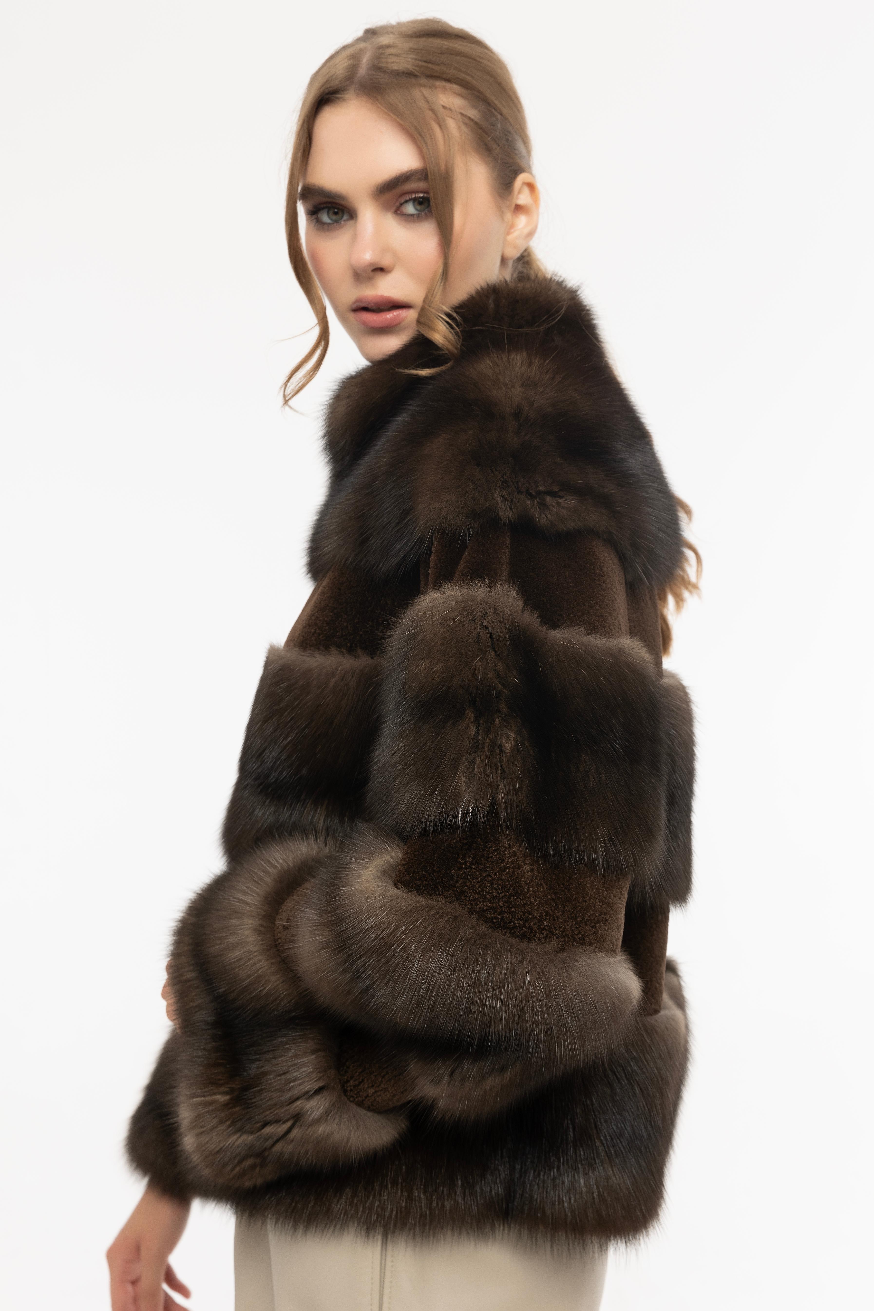 Vicuna Women's Sable Jacket With Mink Trimming