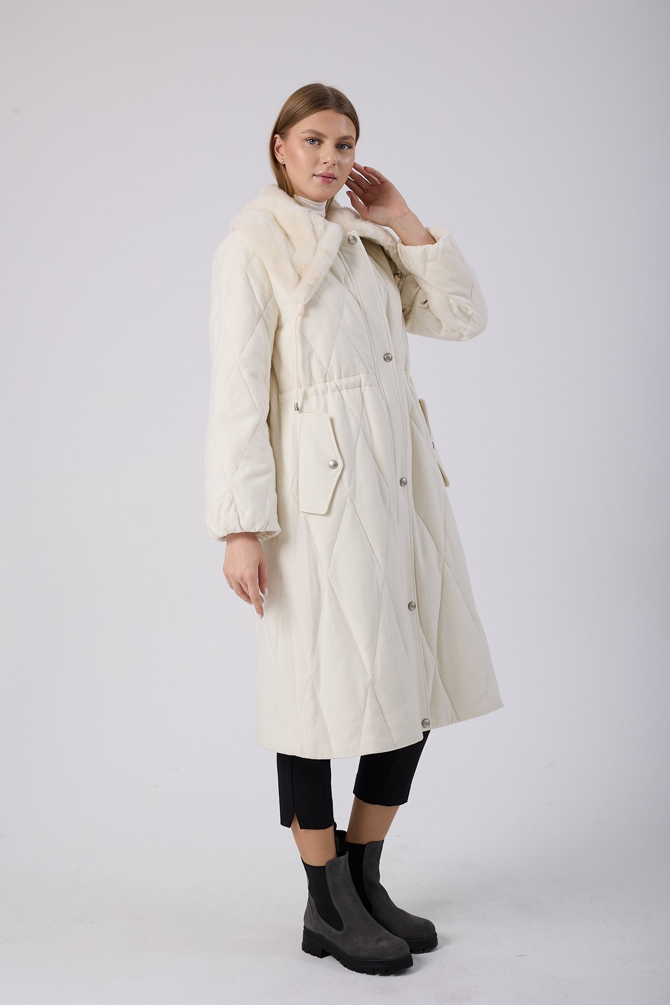 Vicuna Women's Fabric Coat with Mink Trimming