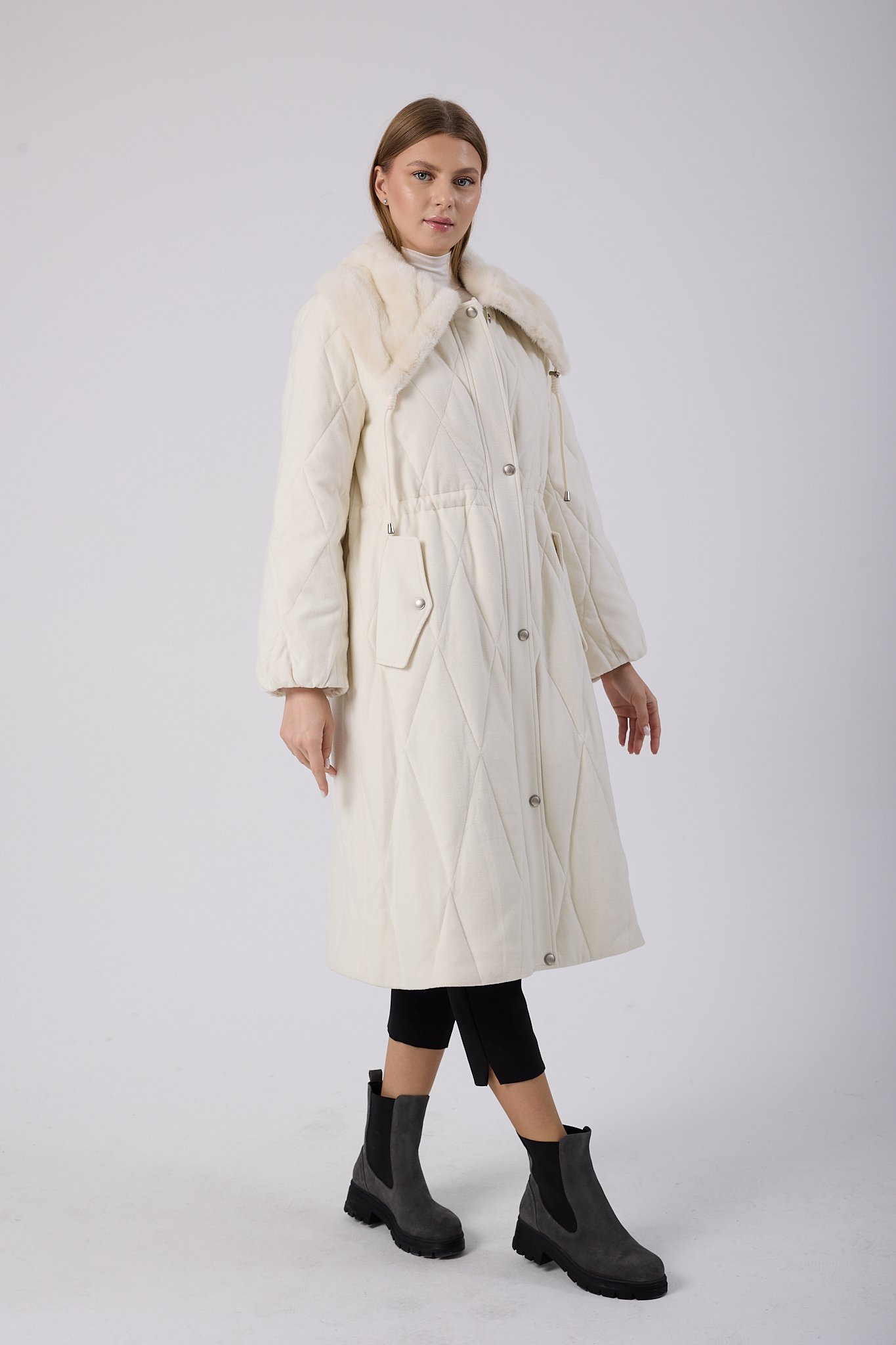 Vicuna Women's Fabric Coat with Mink Trimming