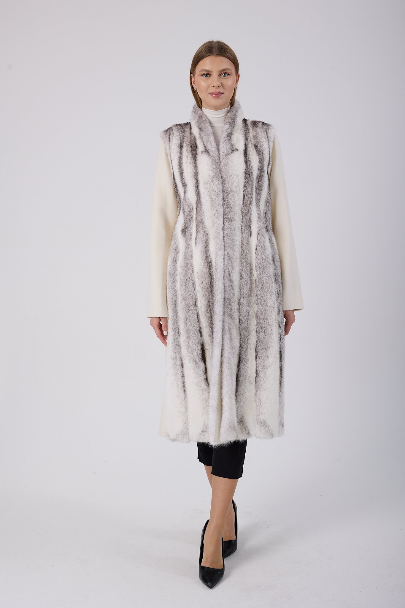 Vicuna Women's Fabric Coat with Mink Trimming