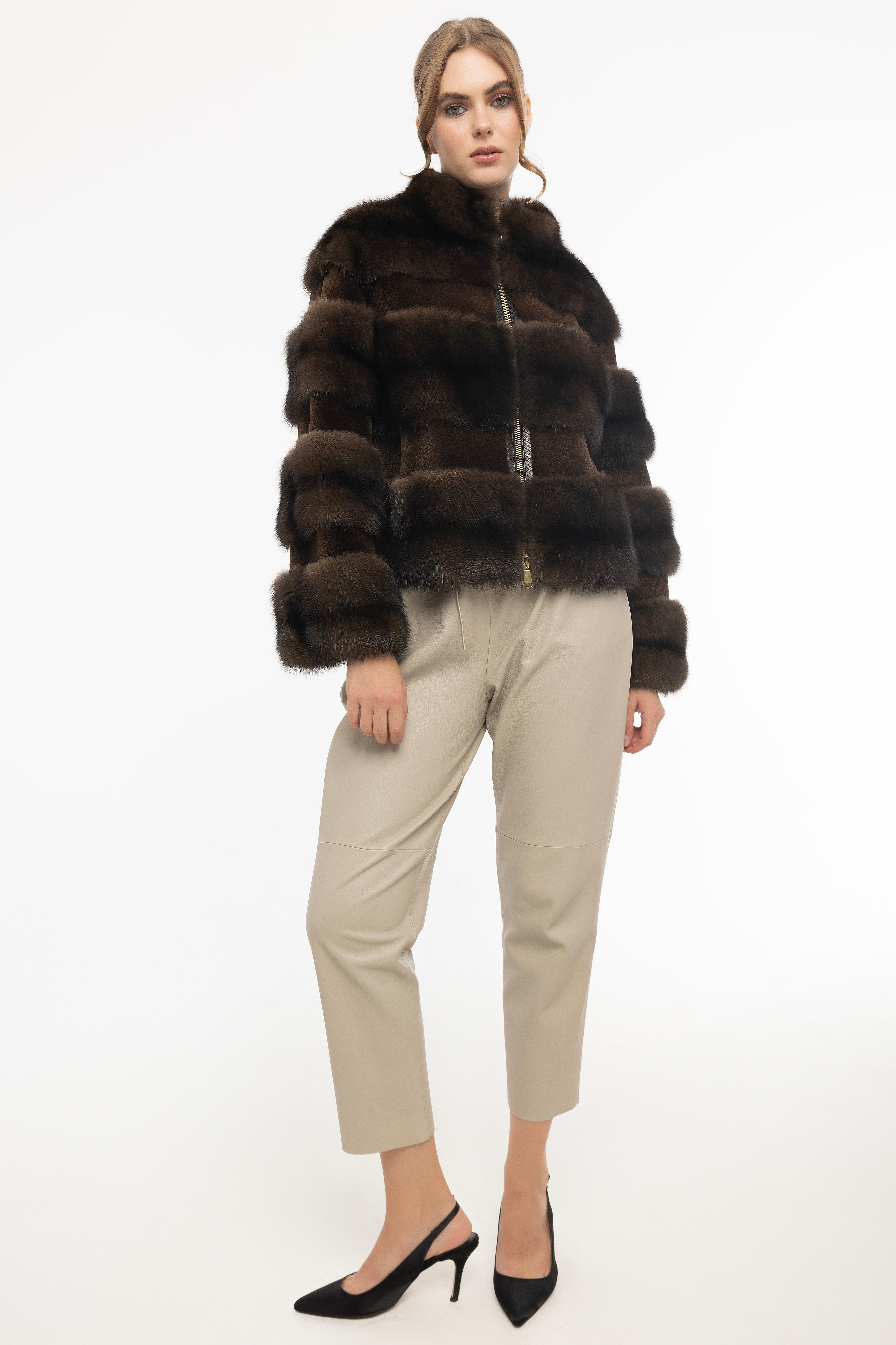 Vicuna Women's Sable Jacket With Mink Trimming