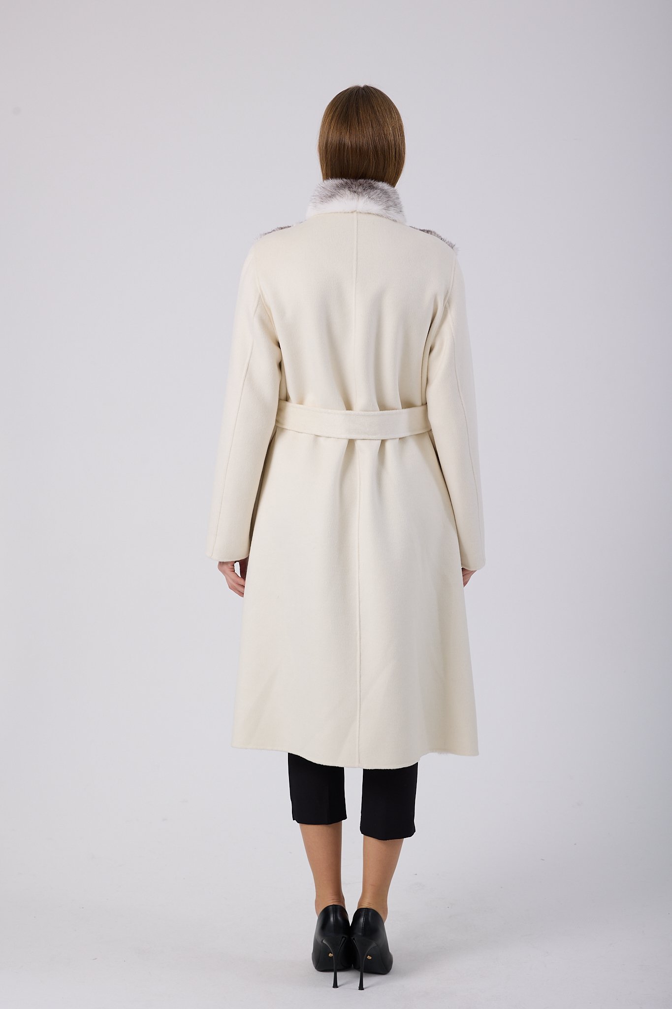 Vicuna Women's Fabric Coat with Mink Trimming