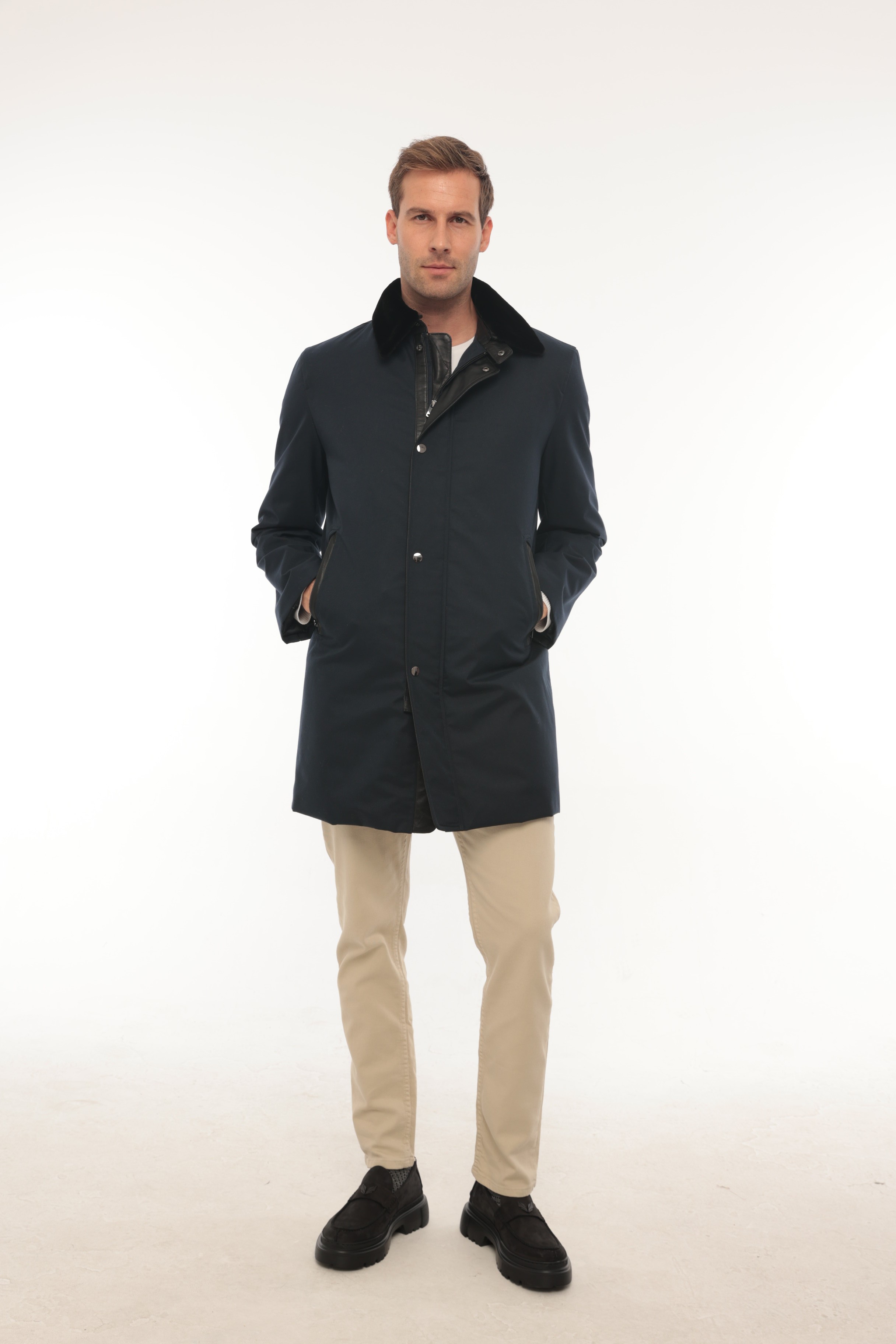 Vicuna Men's Fabric Coat With Nutria And Mink Trimming