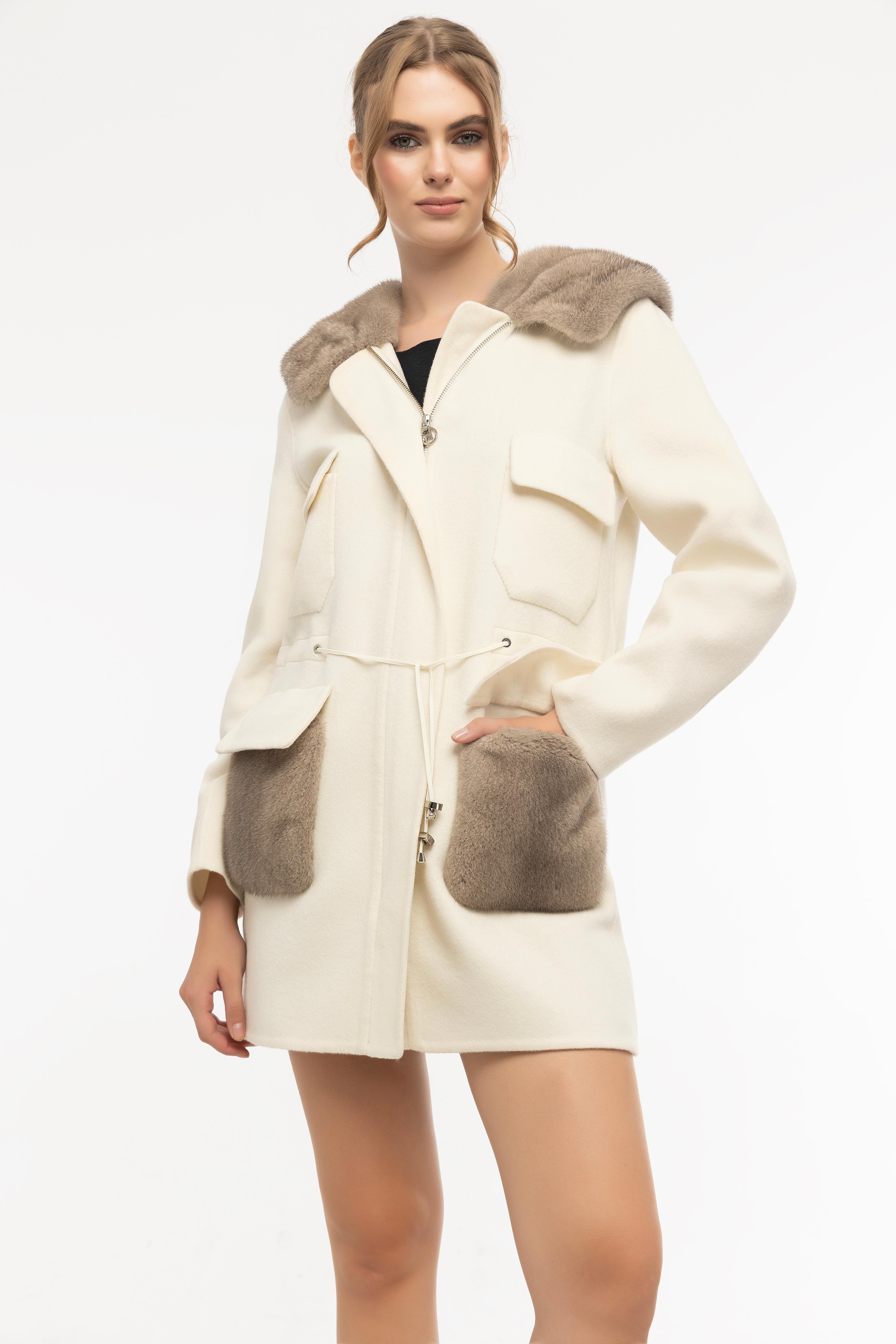 Vicuna Women's Loro Piana Fabric Shortcoat With Mink Trimming