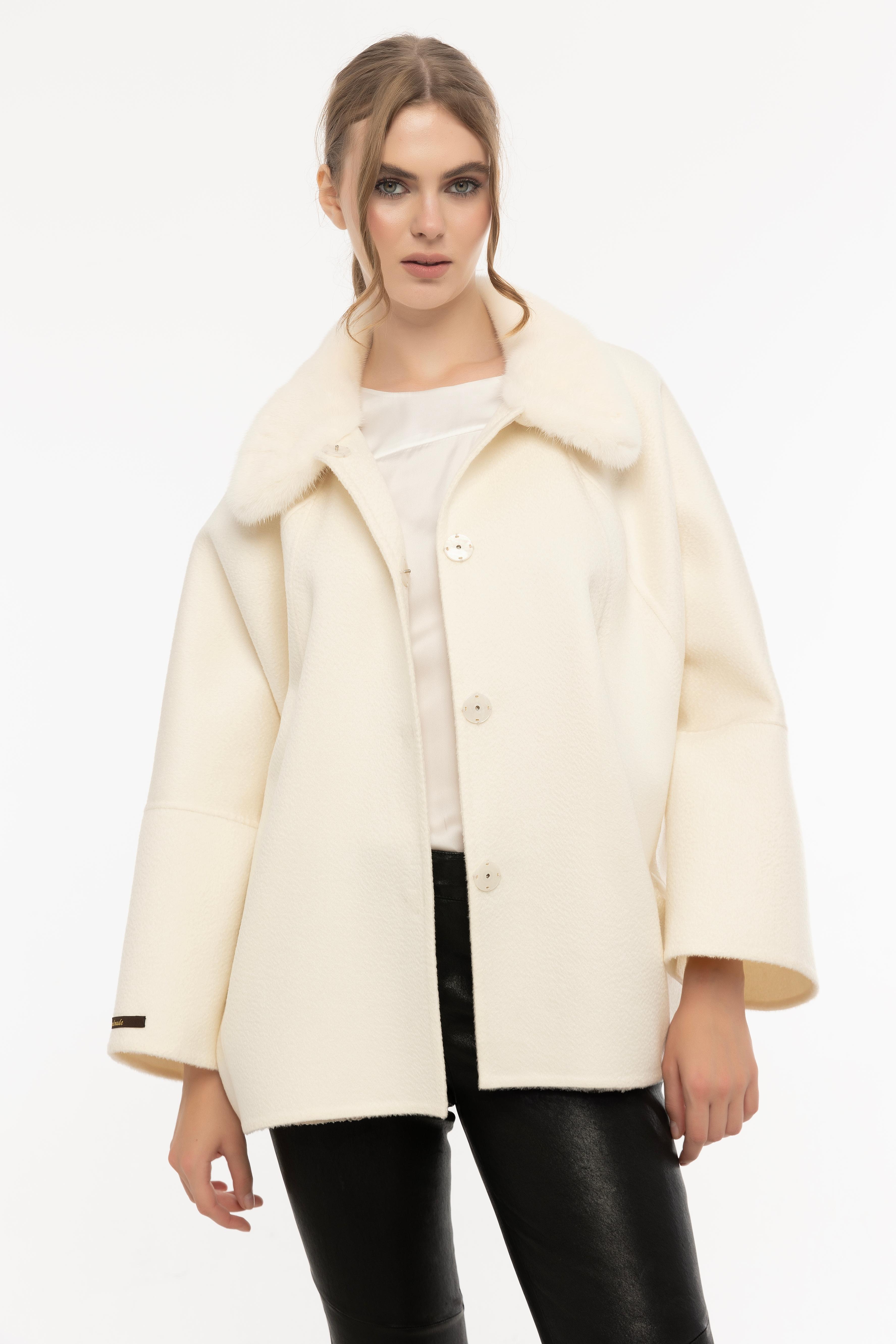 Vicuna Women's Fabric Jacket With Mink Trimming