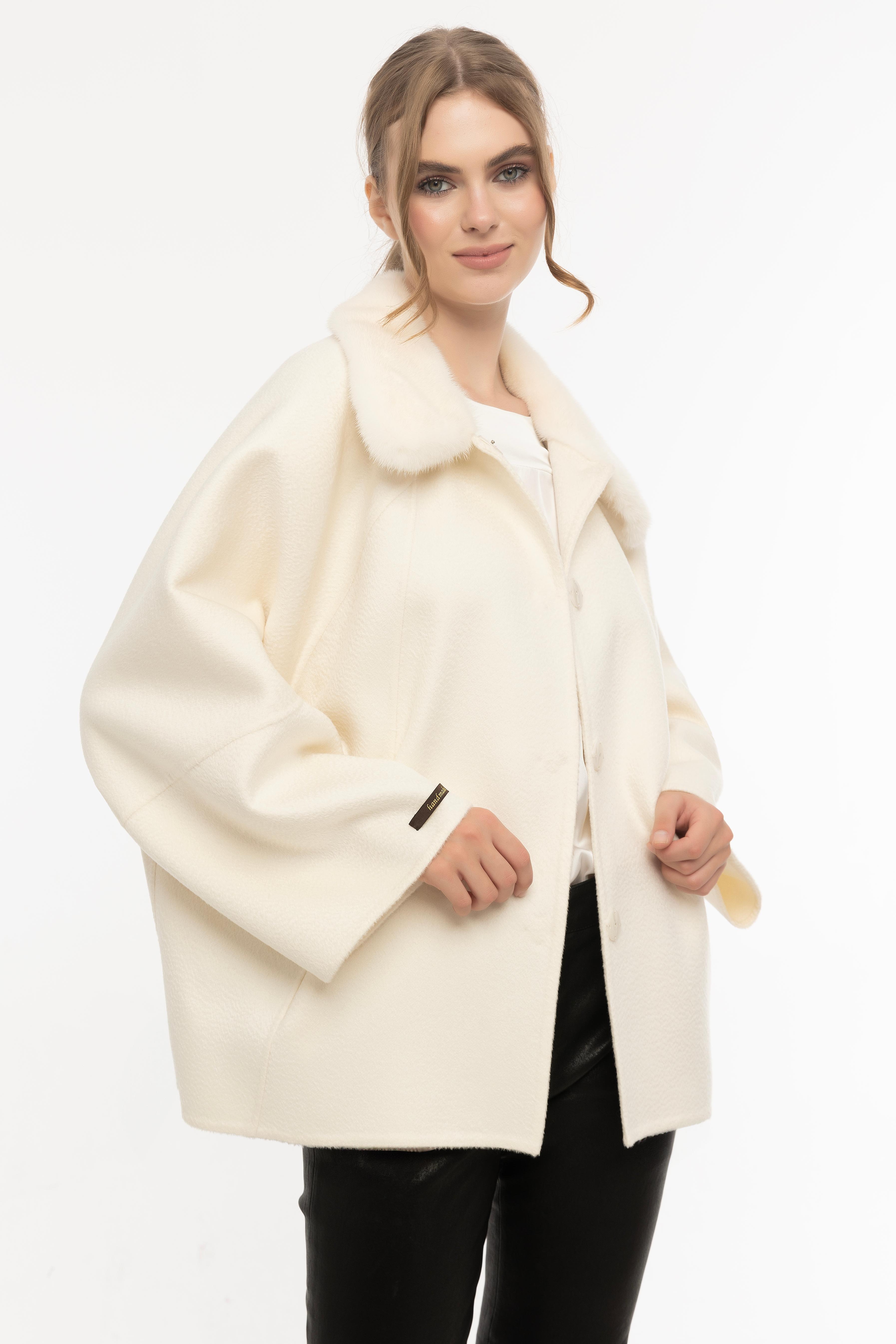 Vicuna Women's Fabric Jacket With Mink Trimming