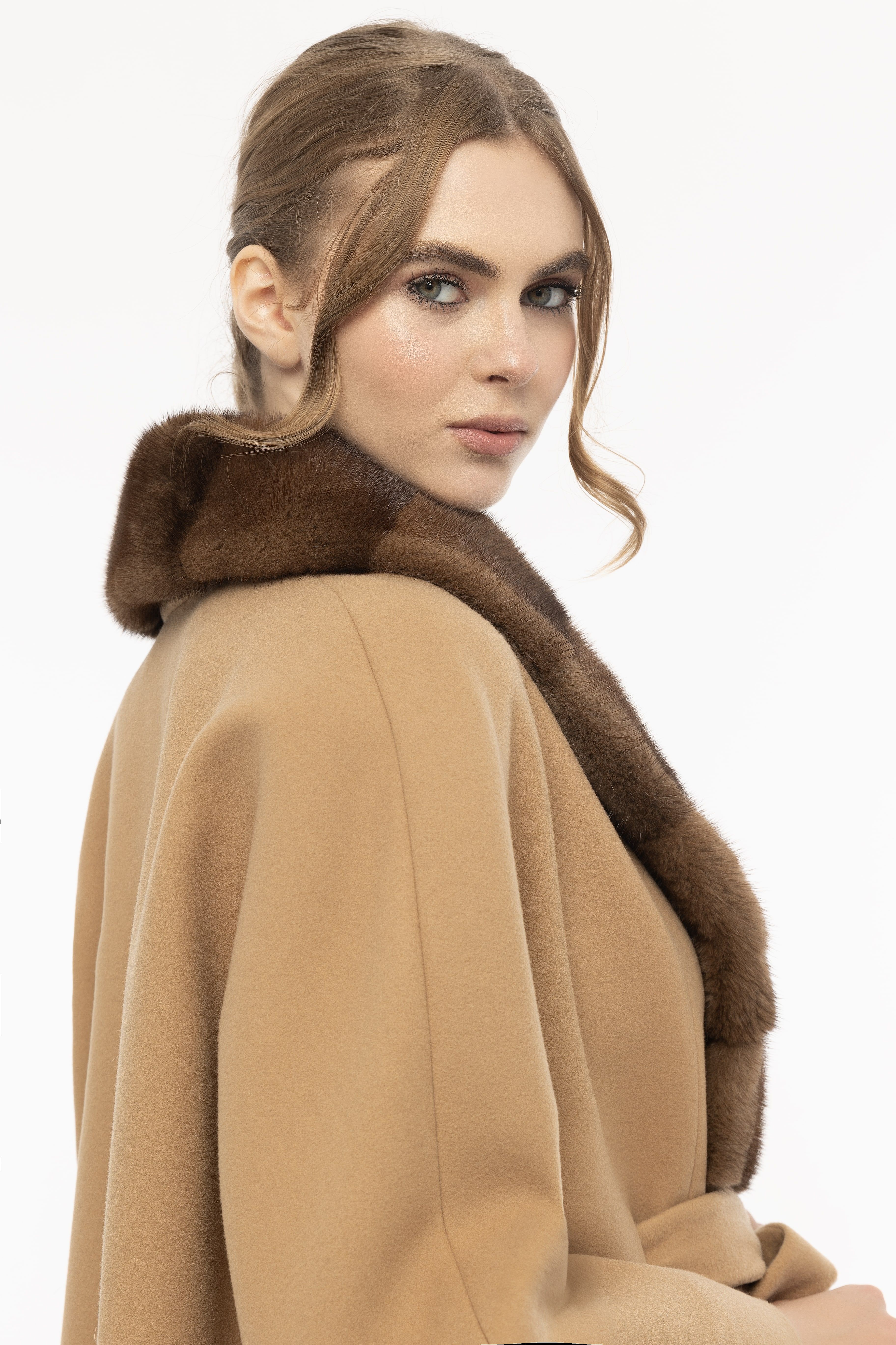 Vicuna Women's Fabric Jacket With Mink Trimming