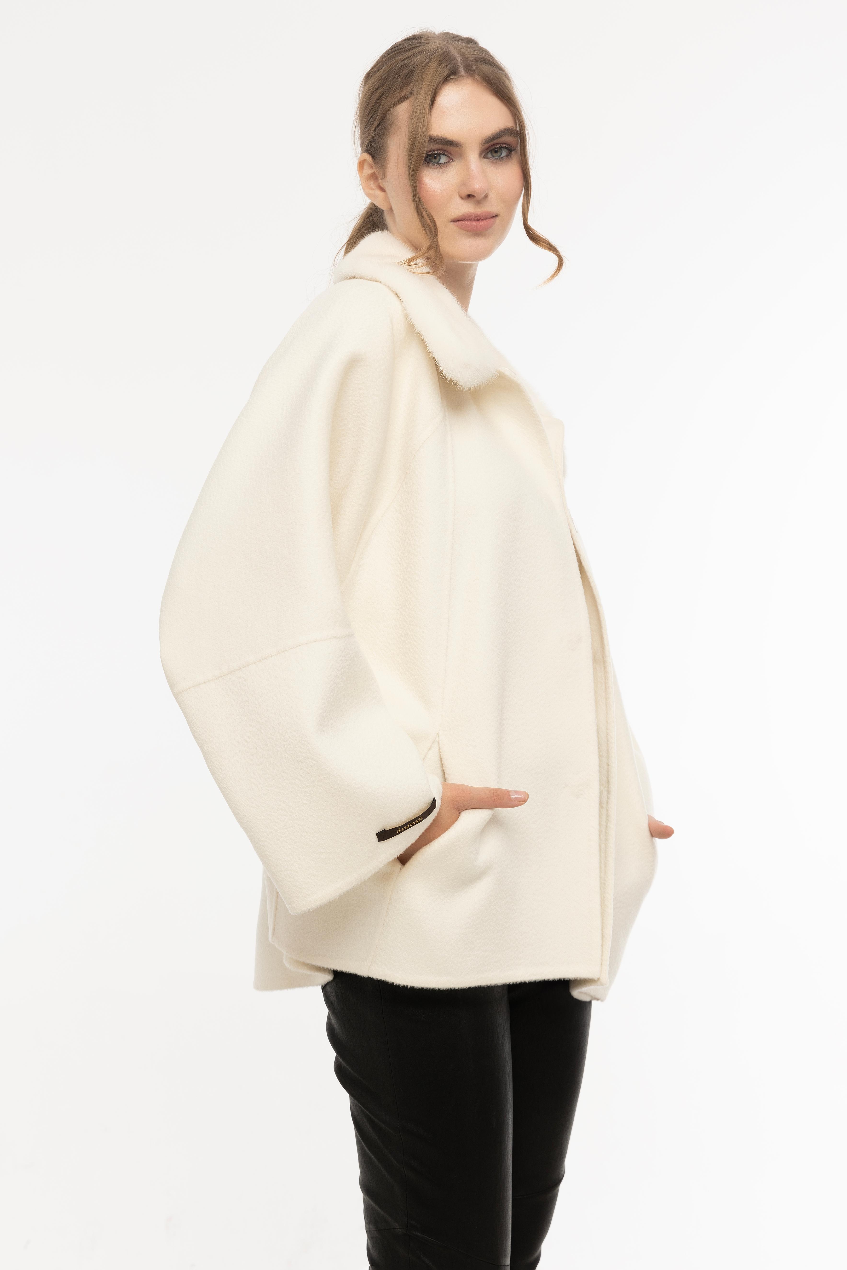 Vicuna Women's Fabric Jacket With Mink Trimming