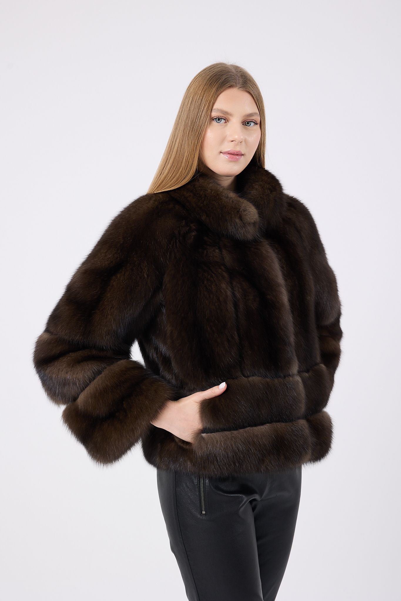 Vicuna Women's Sable Jacket with Crocodile Trimming