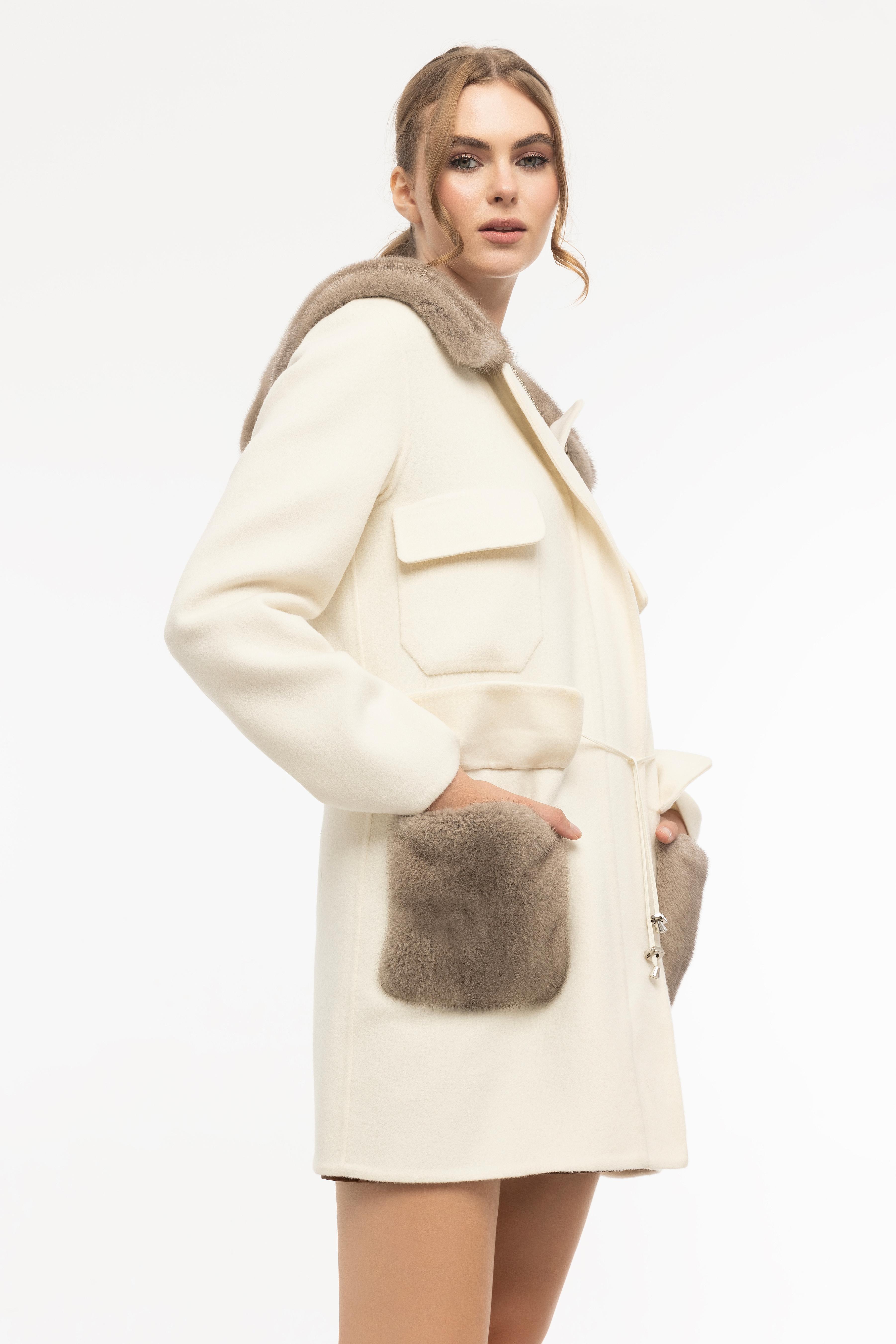 Vicuna Women's Loro Piana Fabric Shortcoat With Mink Trimming