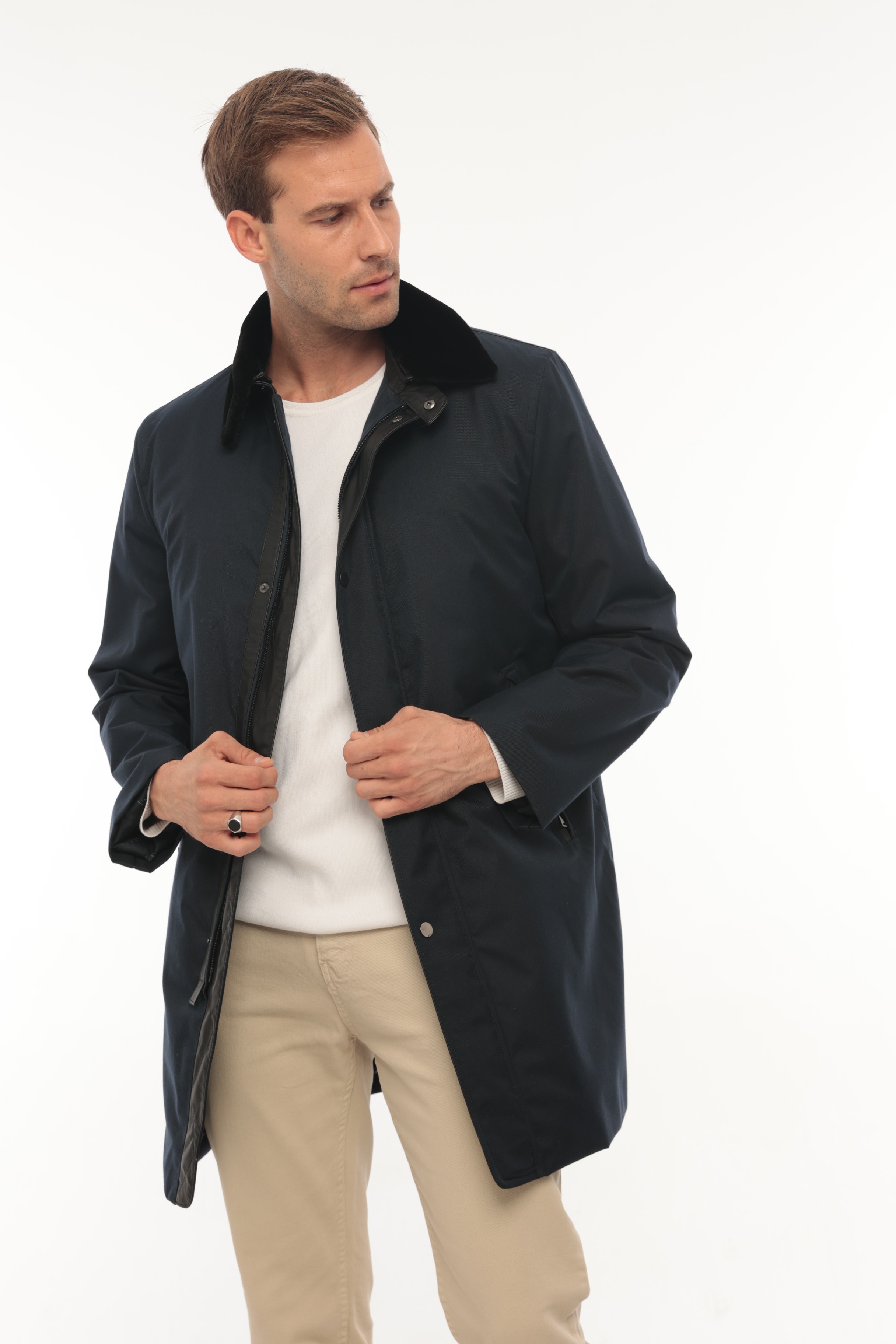 Vicuna Men's Fabric Coat With Nutria And Mink Trimming