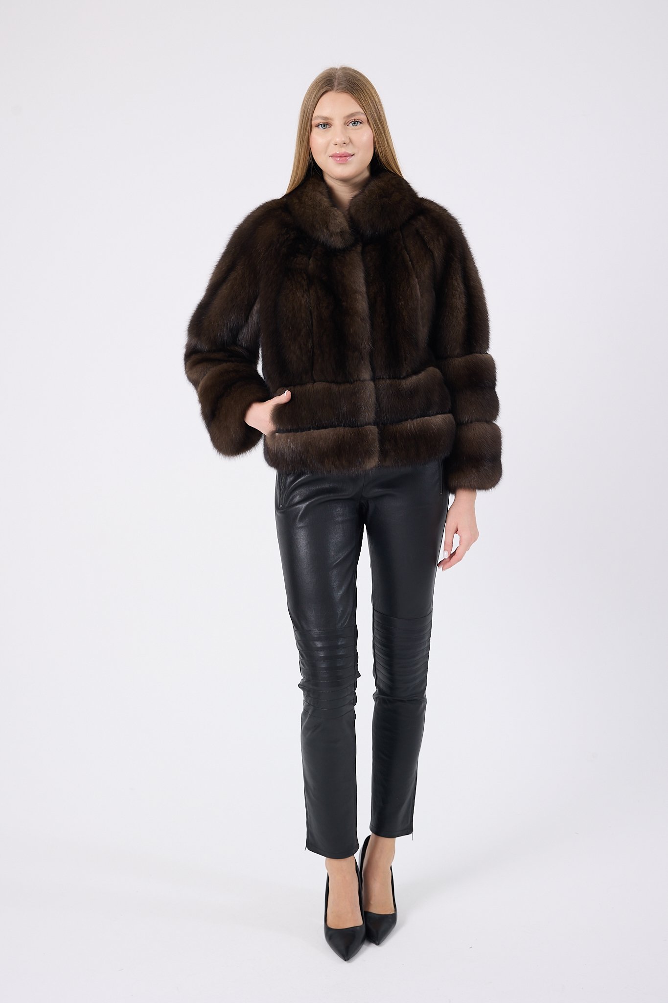 Vicuna Women's Sable Jacket with Crocodile Trimming