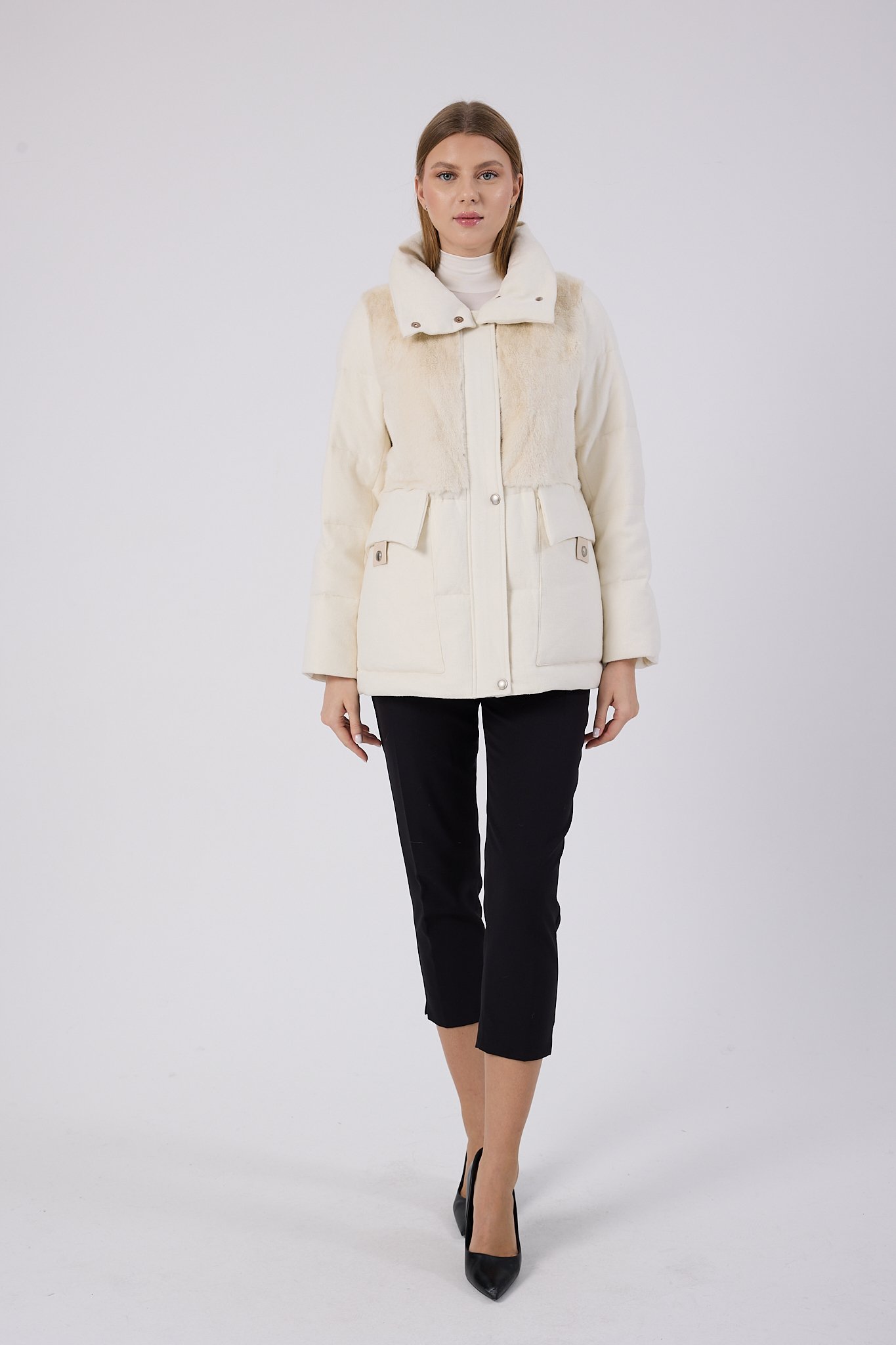 Vicuna Women's Fabric Coat with Mink Trimming