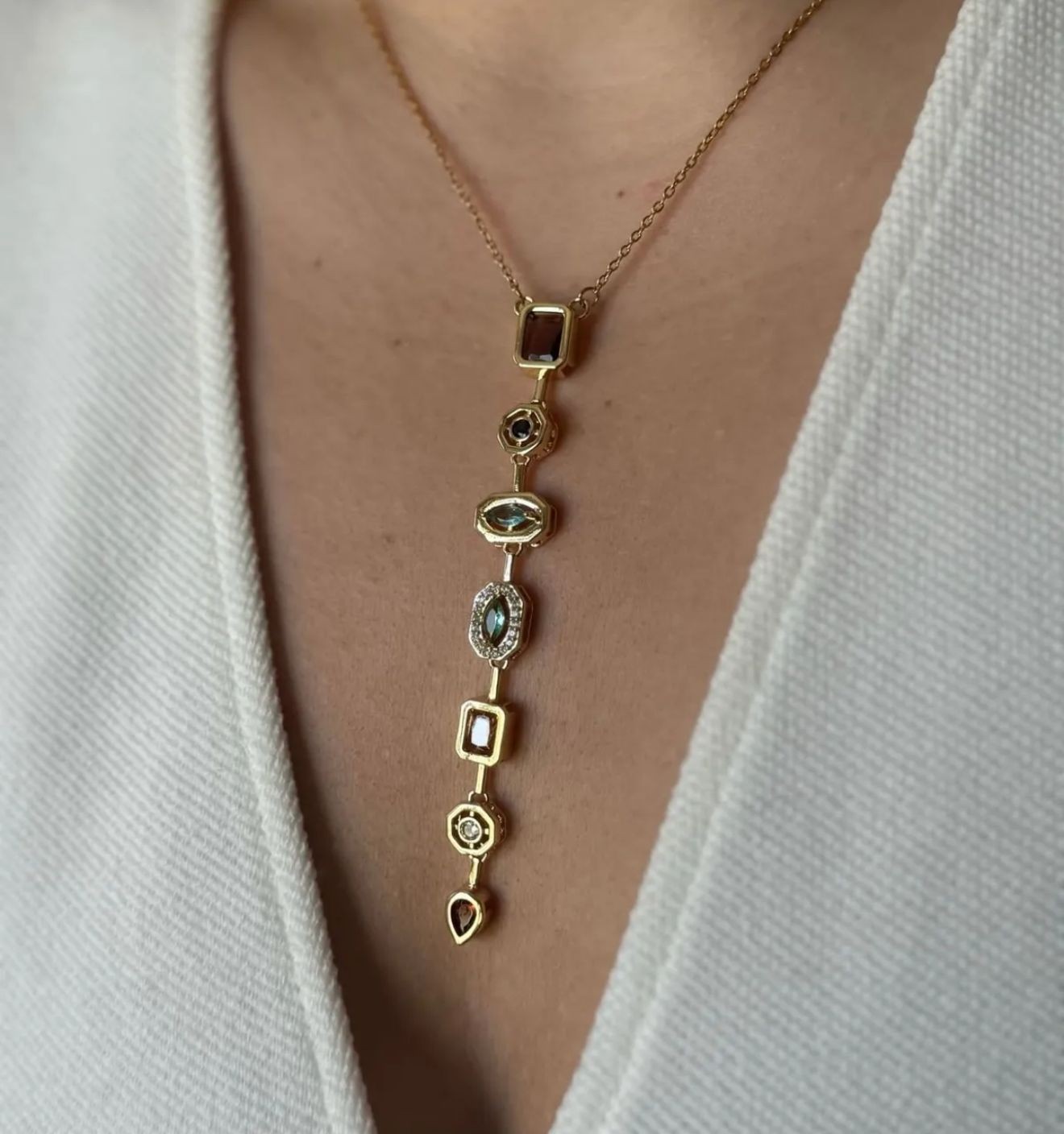 Taşlı Gold Y Kolye